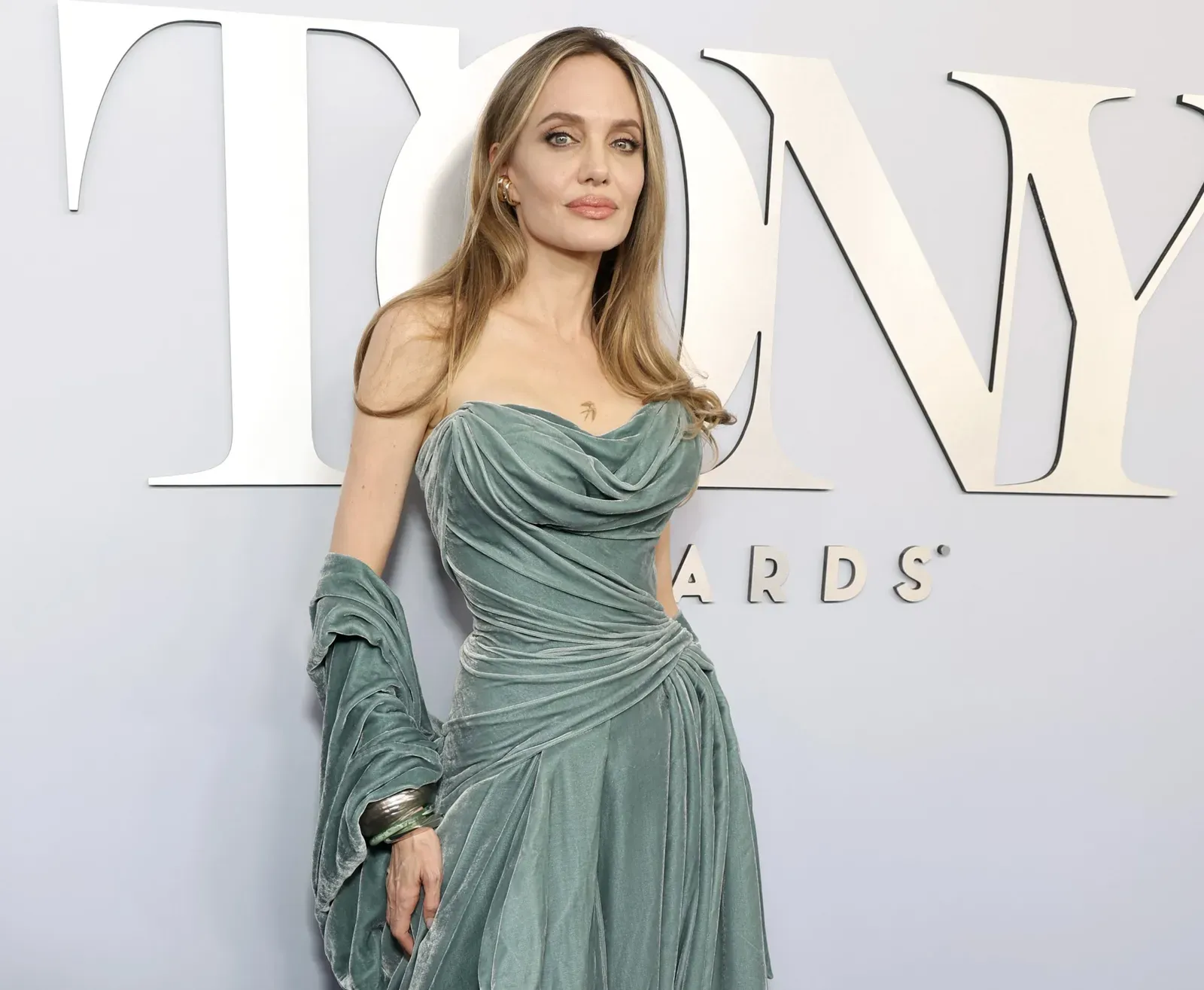 Angelina Jolie Enchants in Velvet Atelier Versace at the 77th Annual Tony Awards