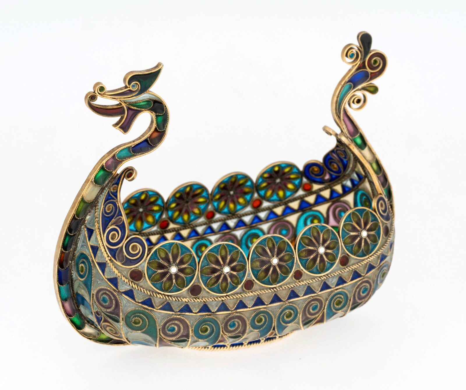 Marius Hammer, Viking Dragon Boat, c. 1900, silver and enamel, Kode Bergen Art Museum, Bergen Silver Foundation, photo: Dag Fosse, Kode Bergen Art Museum.