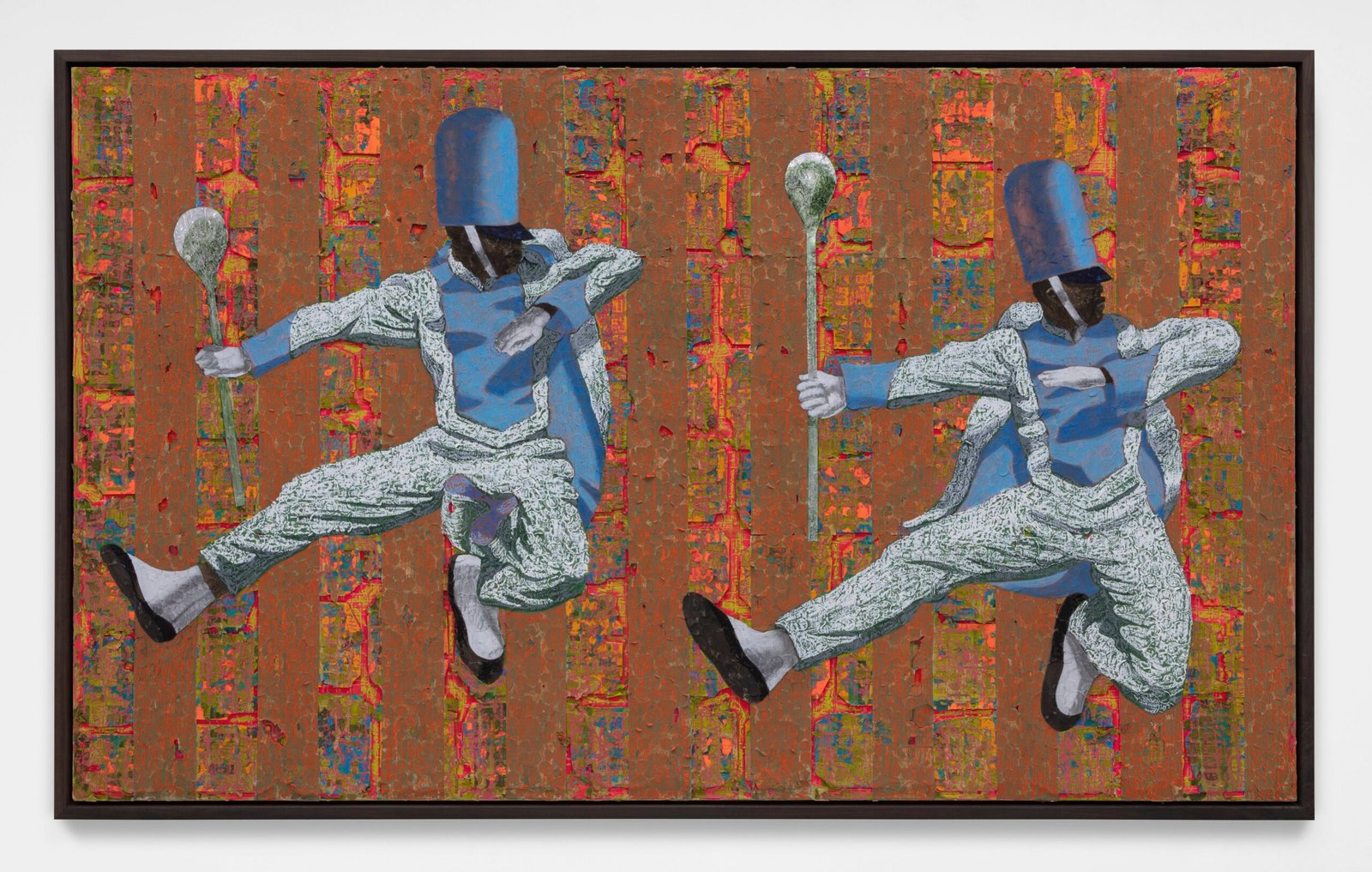 acrylic, charcoal, cardboard, oil pastel, and foil on newspaper mounted on canvas, Frances Fine Art Collection, courtesy of the artist; David Kordansky Gallery; and Petzel Gallery, New York. Photograph: Daniel Greer © Derek Fordjour