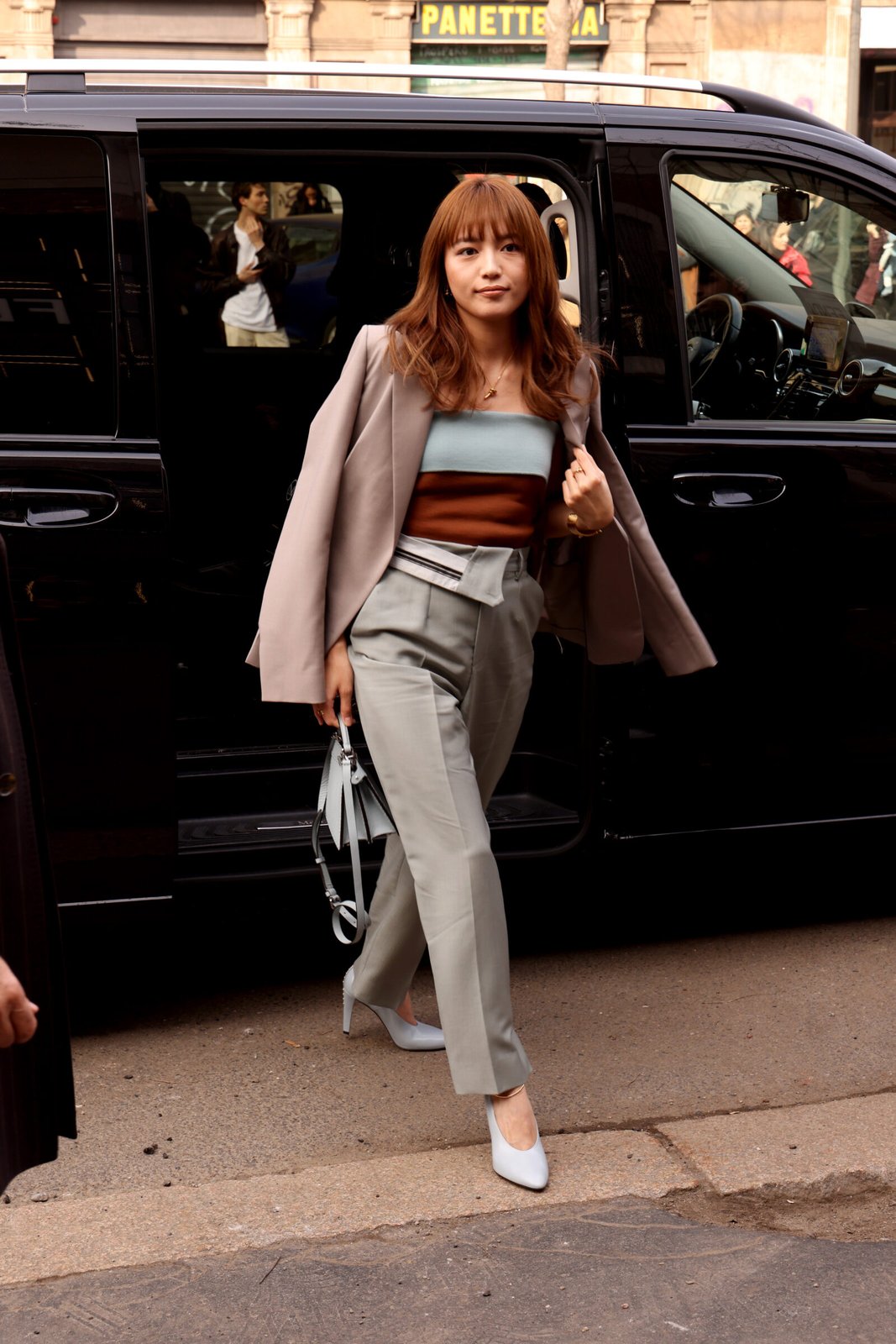 Haruna Kawaguchi arrives to the Fendi showcase. (Photo by Pietro S. D'Aprano/Getty Images for Fendi)