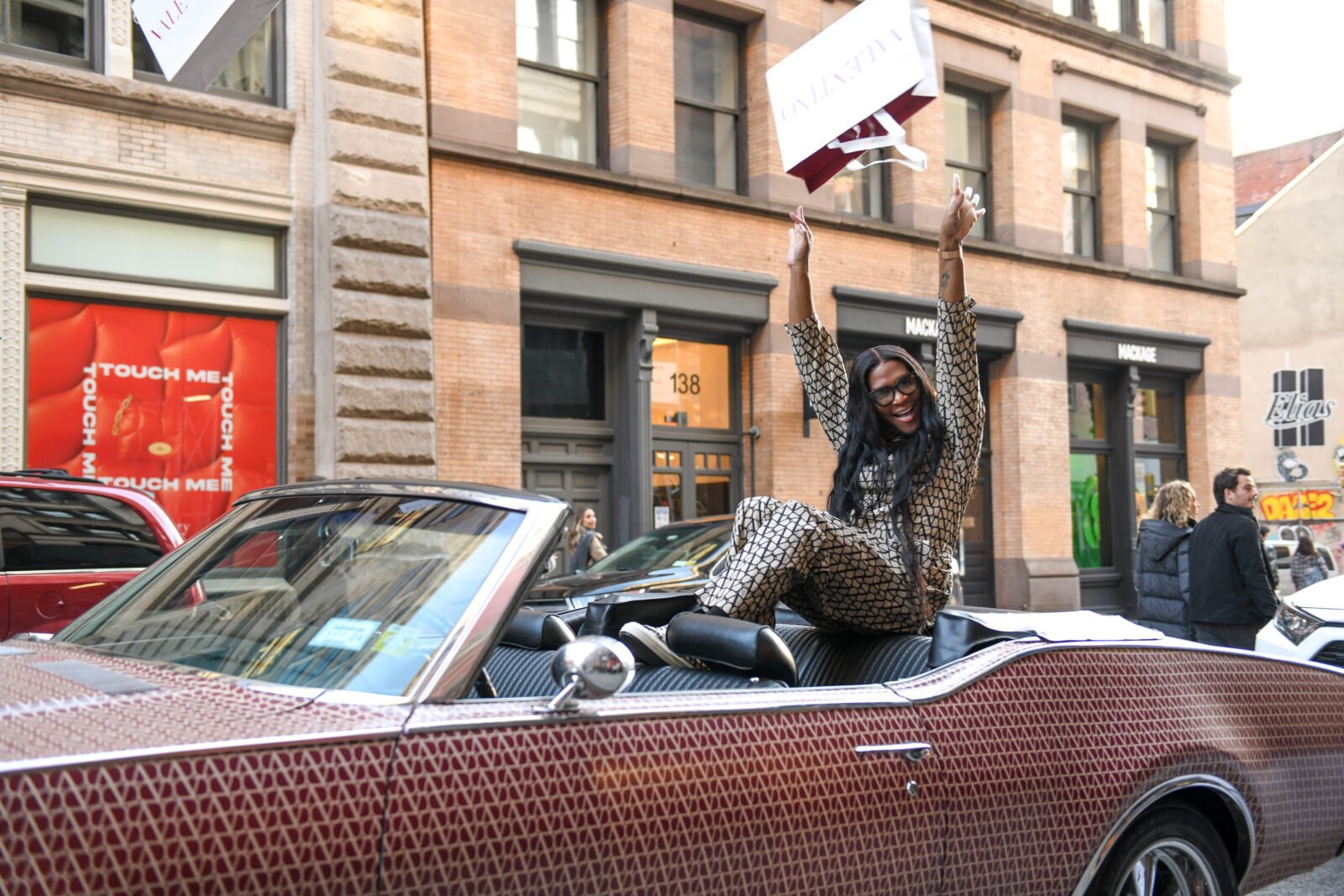 Law Roach in front of the Valentino store in Soho, New York