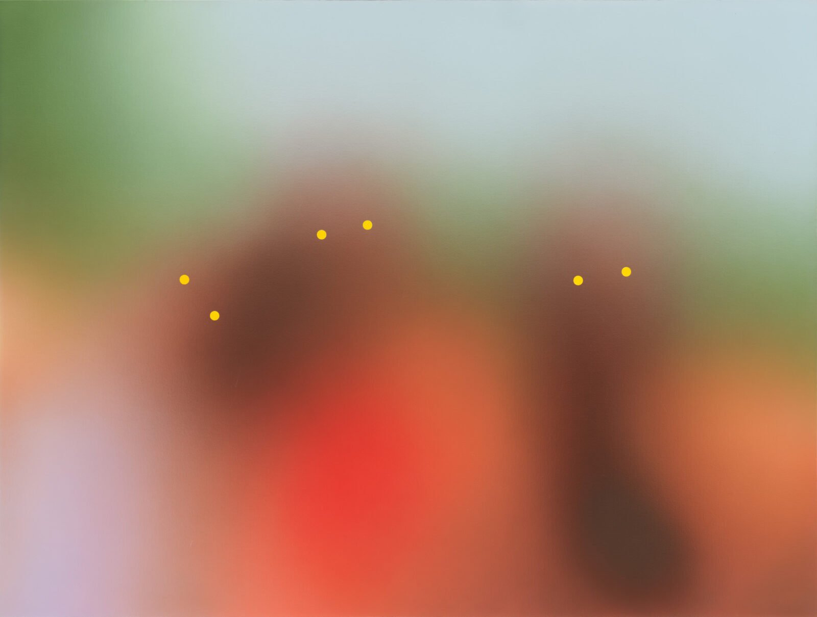 ASHLEY BICKERTON Sena, Cherry, and Kinez, 2022 Acrylic on canvas 72 1/2 x 96 1/8 x 1 1/2 inches (184.2 x 244.2 x 3.8 cm) © Ashley Bickerton Photo: Rob McKeever Courtesy Gagosian