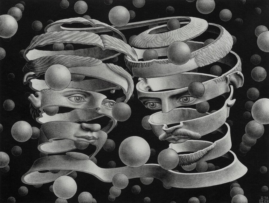 M.C. Escher, Bond of Union, April 1956, lithograph, Courtesy of Michael S. Sachs
All M.C. Escher works © The M.C. Escher Company, The Netherlands. All rights reserved.