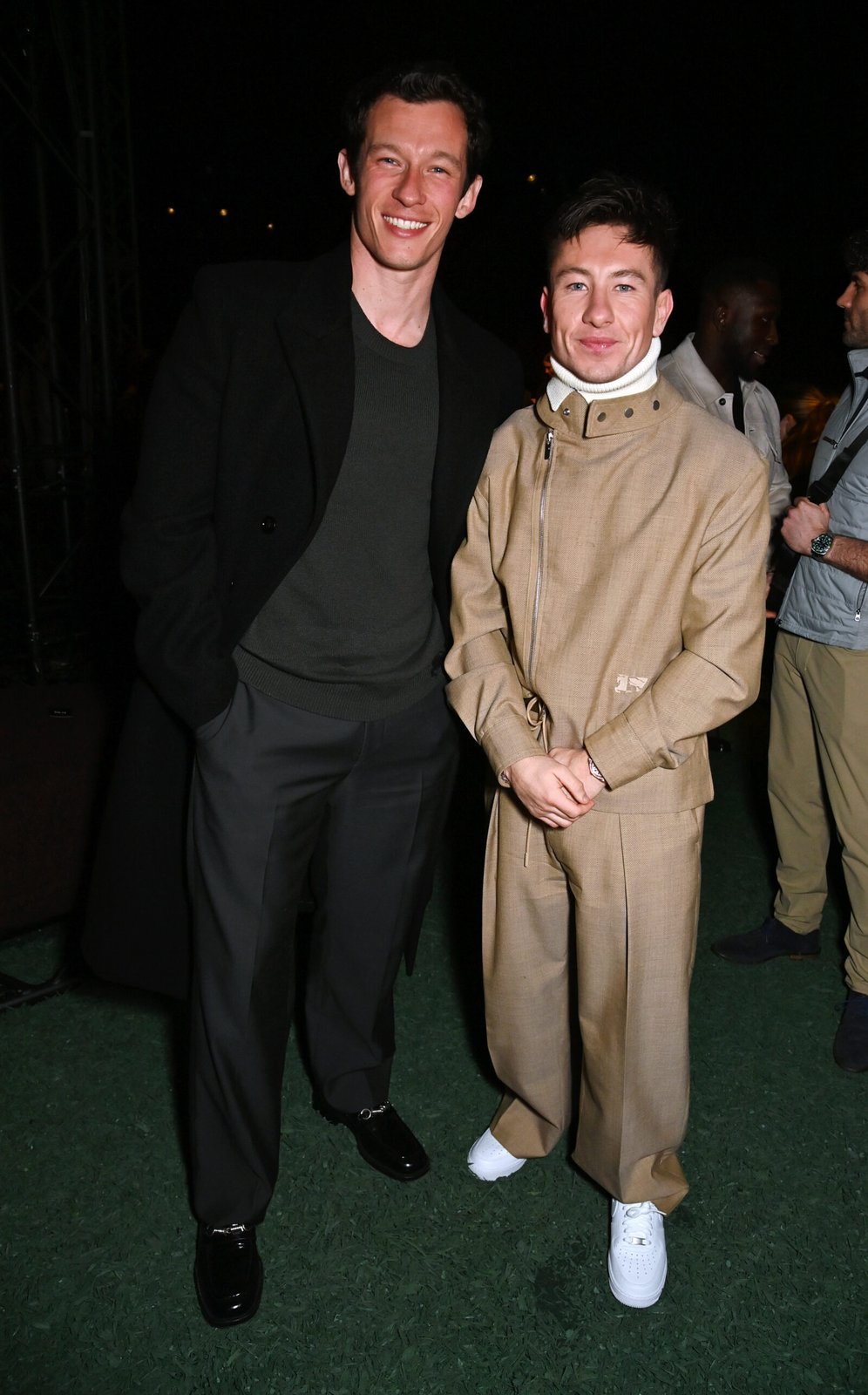 Callum Turner and Barry Keoghan attend the Burberry Winter 2024 show during London Fashion Week on February 19, 2024 in London, England. (Photo by Dave Benett/Getty Images for Burberry)