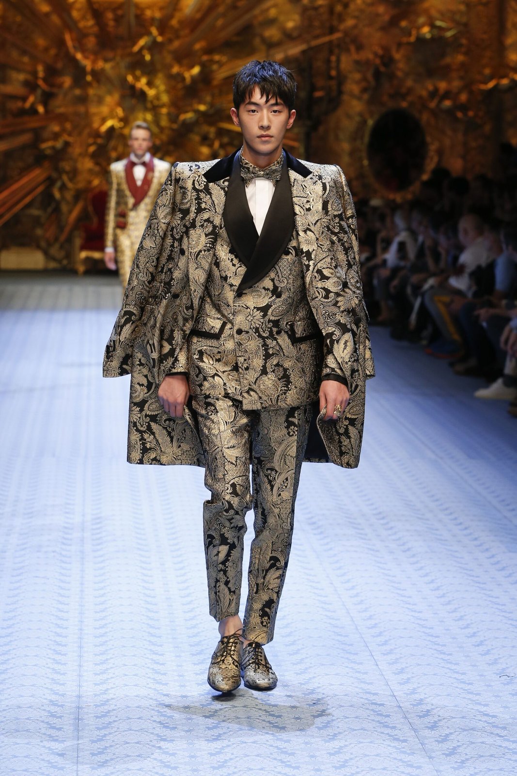 A brocade-inspired menswear look from Dolce&Gabbana's Spring-Summer 2019 runway show