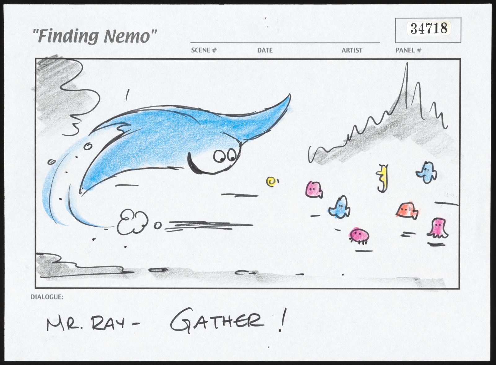 Finding Nemo, directed by Andrew Stanton, 2003 Storyboards by Rob Gibbs, Jason Katz, Bruce Morris and Peter Sohn (Courtesy of Pixar Animation Studios)