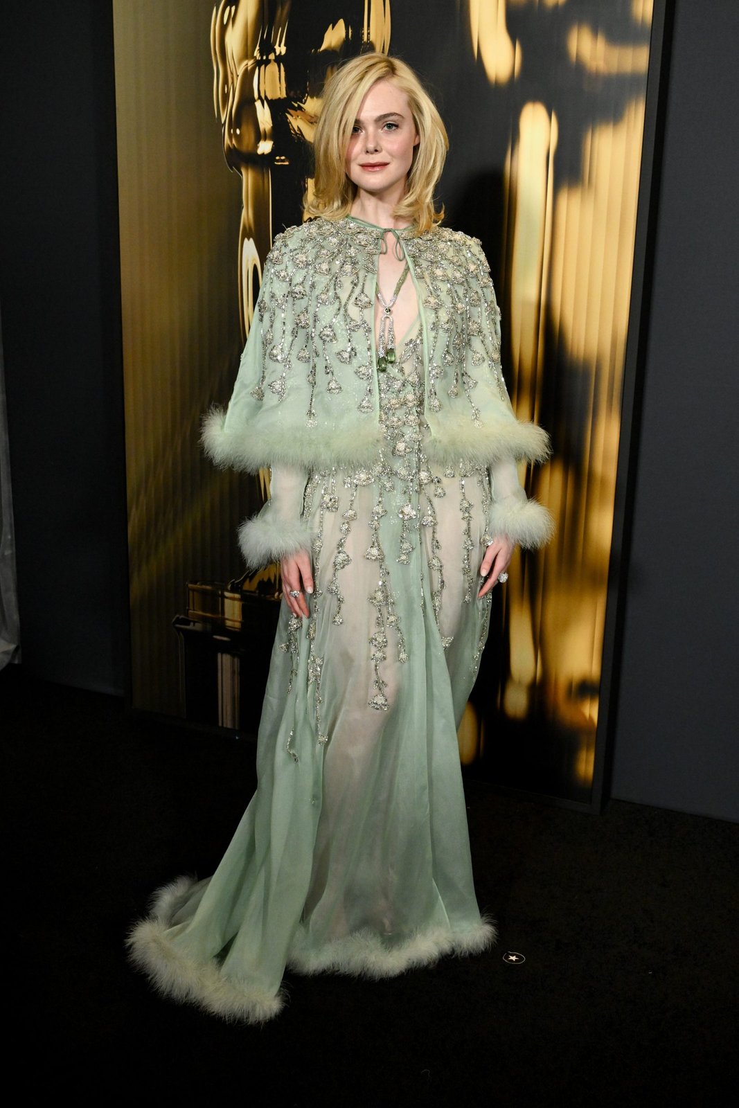 Elle Fanning arrives at the Governors Awards wearing Valentino Spring-Summer 2025 (Photo by Getty Images)