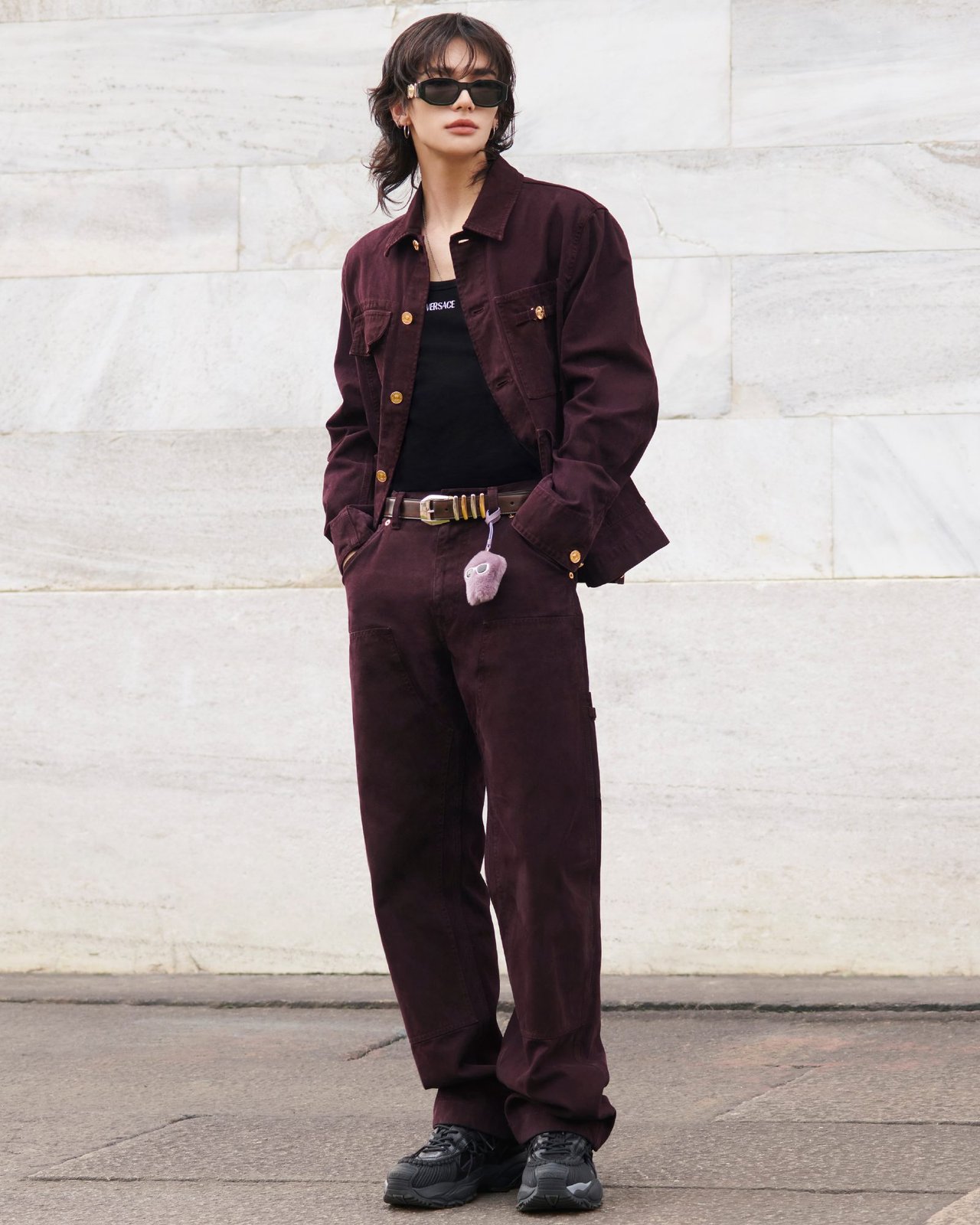 Hyunjin wears Versace Resort 2025 and Mercury sneakers in Milan (Photo courtesy of Versace)
