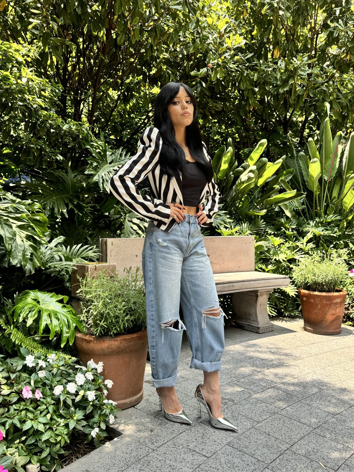 Jenna Ortega wears Gap Barrel Jeans in Mexico City.