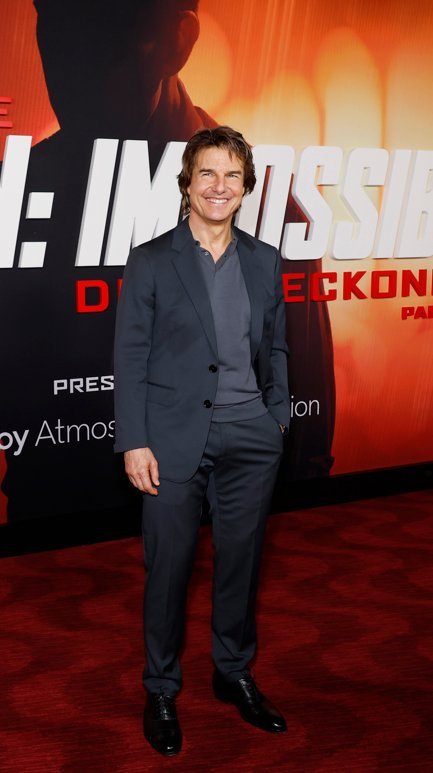 Tom Cruise in CELINE HOMME at the ‘Mission: Impossible – Dead Reckoning Part One’ premiere. (Photo courtesy of CELINE via Mike Coppola/WireImage)