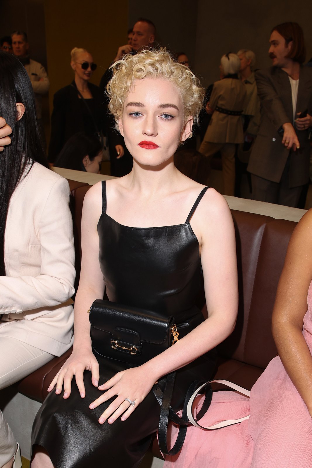 Julia Garner is seen at the Gucci show during Milan Fashion Week Fall/Winter 2023/24 in Milan