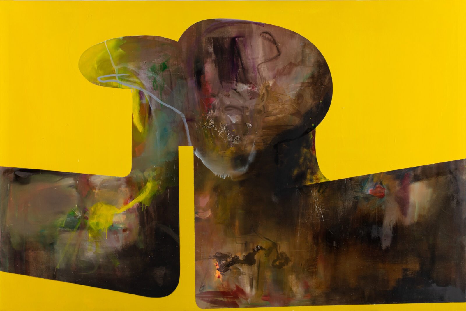 Albert Oehlen's Vibrant Dissonance: Ömega Man 2 Albert Oehlen Ömega Man 2, 2021 Oil and lacquer on canvas 63 x 94 1/2 inches (160 x 240 cm) © Albert Oehlen Photo: Stefan Rohner Courtesy Gagosian
