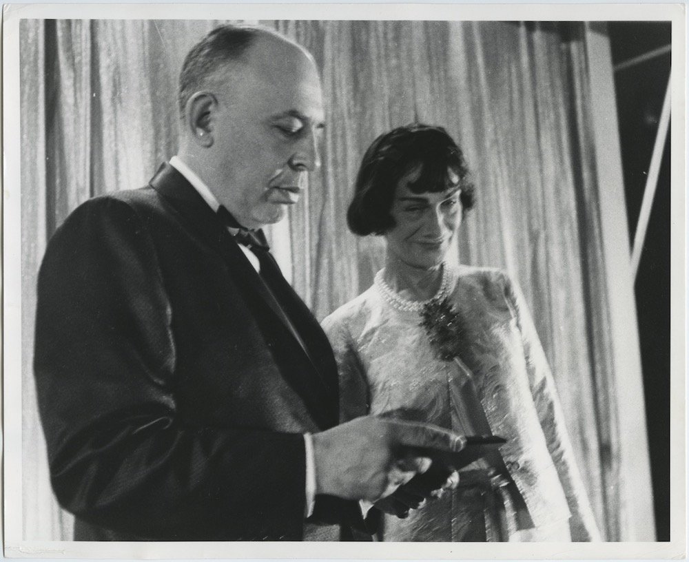 Stanley Marcus with Coco Chanel at Neiman Marcus Fashion Exposition Award Presentation (1957) - Courtesy of SMU