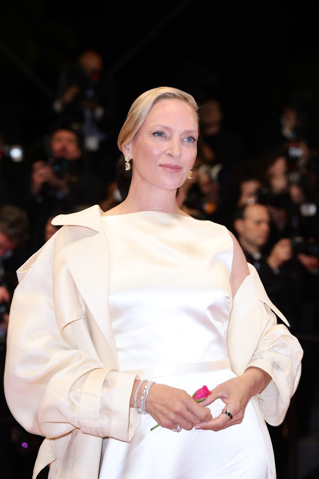 Uma Thurman attends the "Oh, Canada" Red Carpet at the 77th annual Cannes Film Festival at Palais des Festivals on May 17, 2024 in Cannes, France. (Photo by Andreas Rentz/Getty Images)