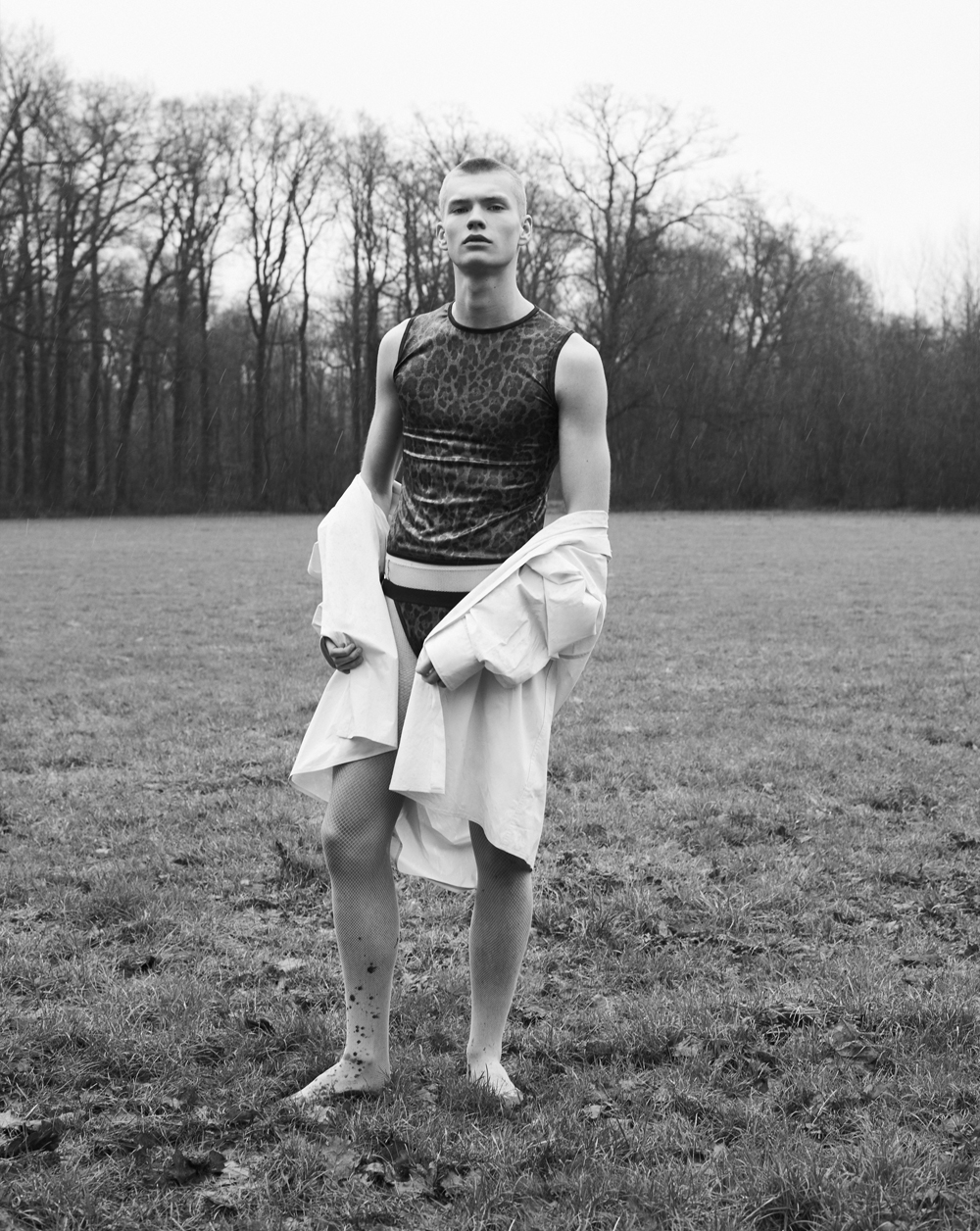 shirt by RAF SIMONS top and underwear by LAZOSCHMIDL fishnets by AMERICAN APPAREL