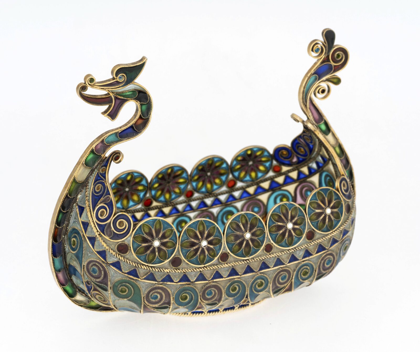 Marius Hammer, Viking Dragon Boat, c. 1900, silver and enamel, Kode Bergen Art Museum, Bergen Silver Foundation, photo: Dag Fosse, Kode Bergen Art Museum.