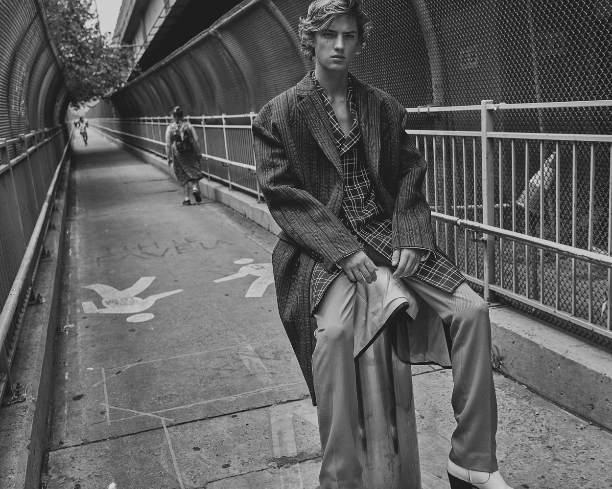 coat, jacket, pants, and boots by CALVIN KLEIN 205W39NYC