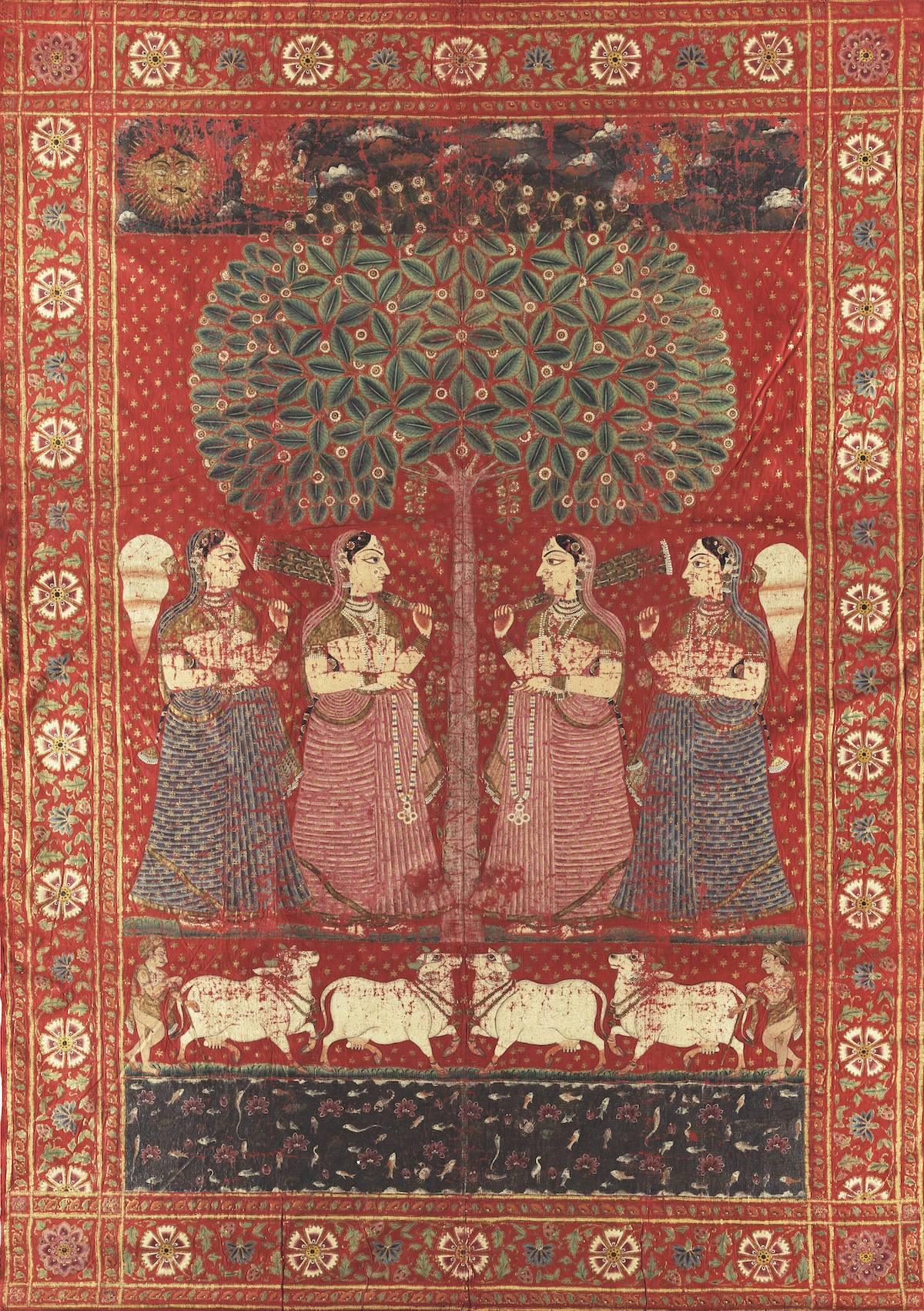 Indian, Andhra Pradesh, Picchwai, late 18th century, cotton with pigments, gold and silver paint, 74 × 52 in. (188 × 132.1 cm), Banoo and Jeevak Parpia Collection. Indian, Andhra Pradesh, Picchwai, late 18th century, cotton with pigments, gold and silver paint, 74 × 52 in. (188 × 132.1 cm), Banoo and Jeevak Parpia Collection.