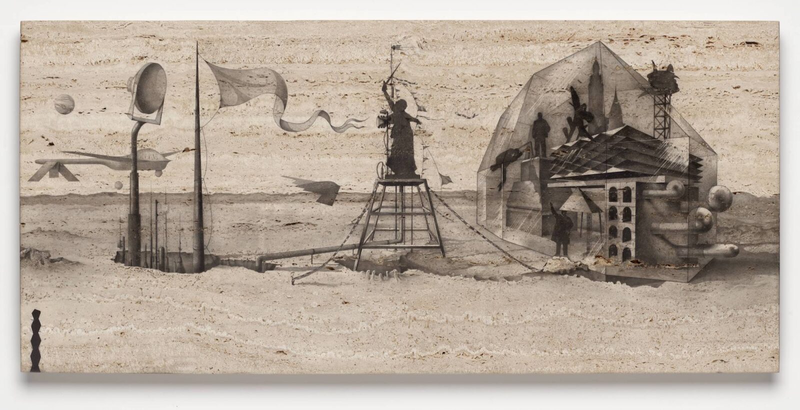 Glexis Novoa, Hidden History (Constantin Brancusi, MQ-1 Predator & Mamayev), 2010, graphite on marble, the Museum of Fine Arts, Houston, museum purchase funded by the Latin Maecenas. © Glexis Novoa