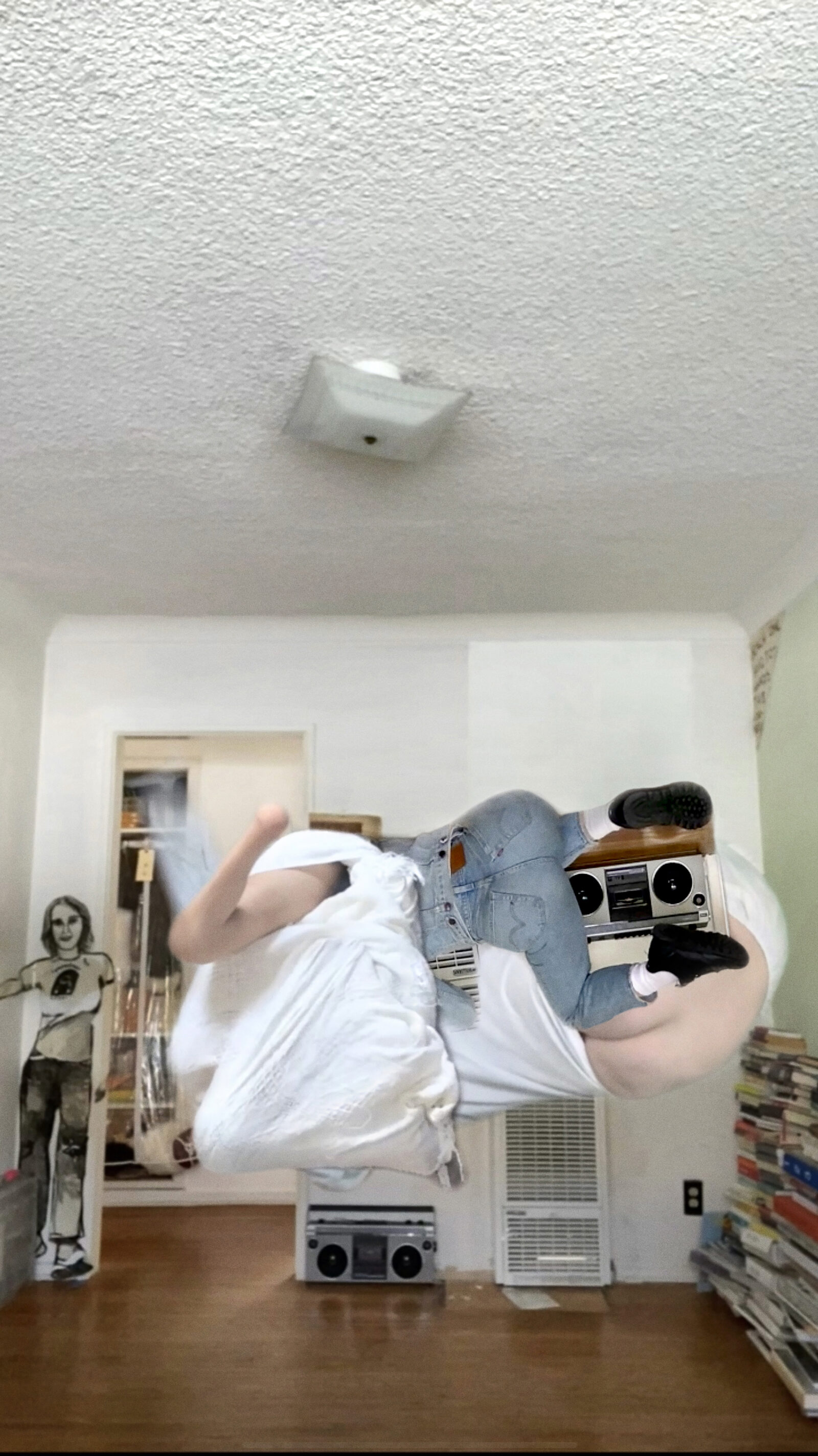 Miranda July July, @enter_laughing (Augusta Dayton), @thongria (Zoë Ligon), and @goatzfoot (Lisa Ziegenfuss) in F.A.M.I.L.Y. Cloud, 2024 Still from video Courtesy of Miranda July Studio