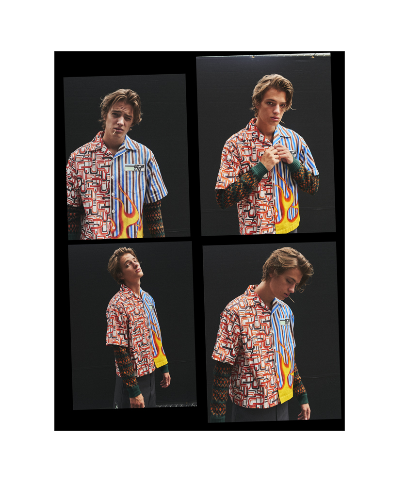 Shirt, sweater, and short by PRADA