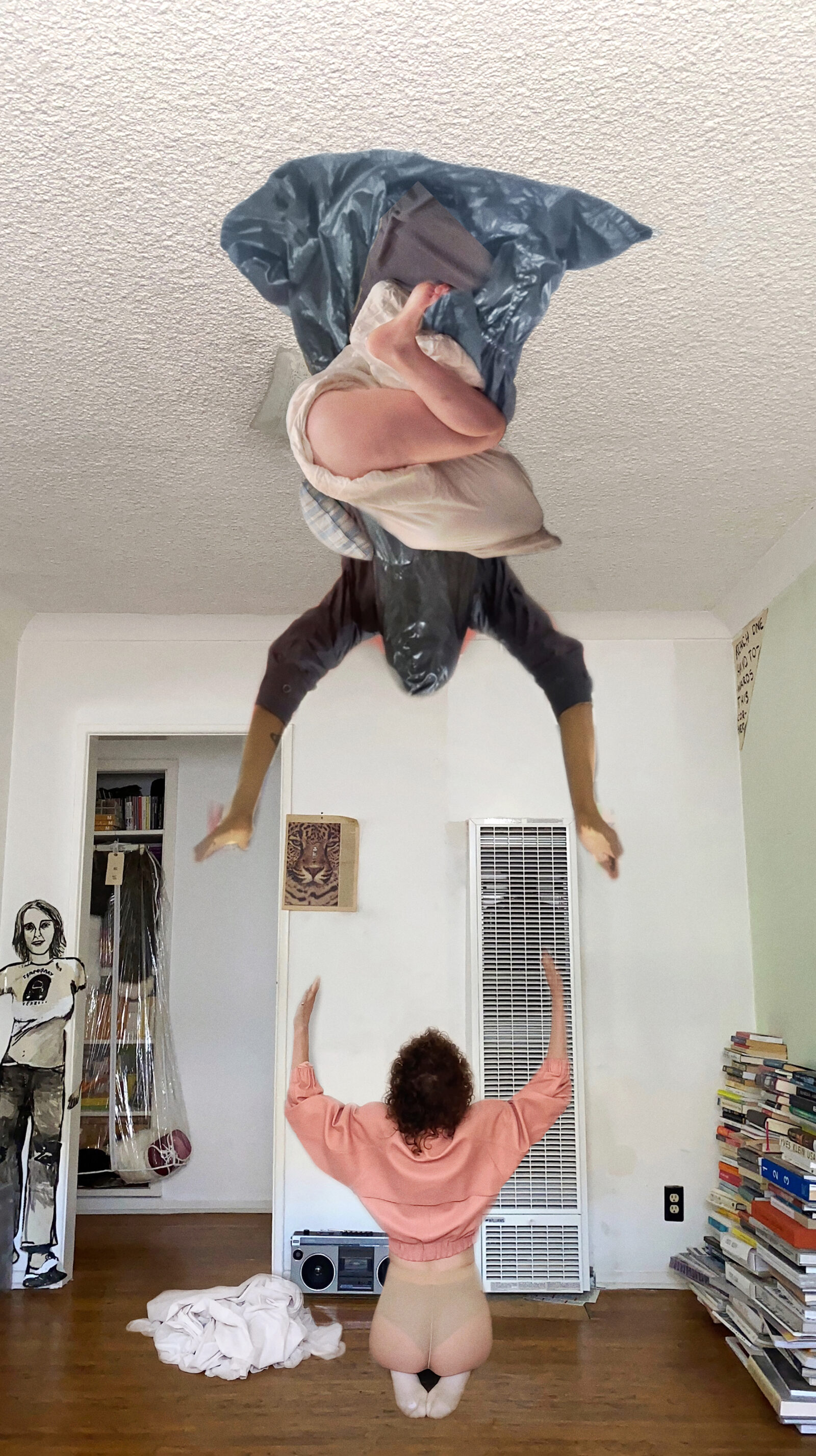 Miranda July July, @craigmontyjames (C.M. James), and @thongria (Zoë Ligon) in F.A.M.I.L.Y. Ceiling, 2024 Still from video Courtesy of Miranda July Studio