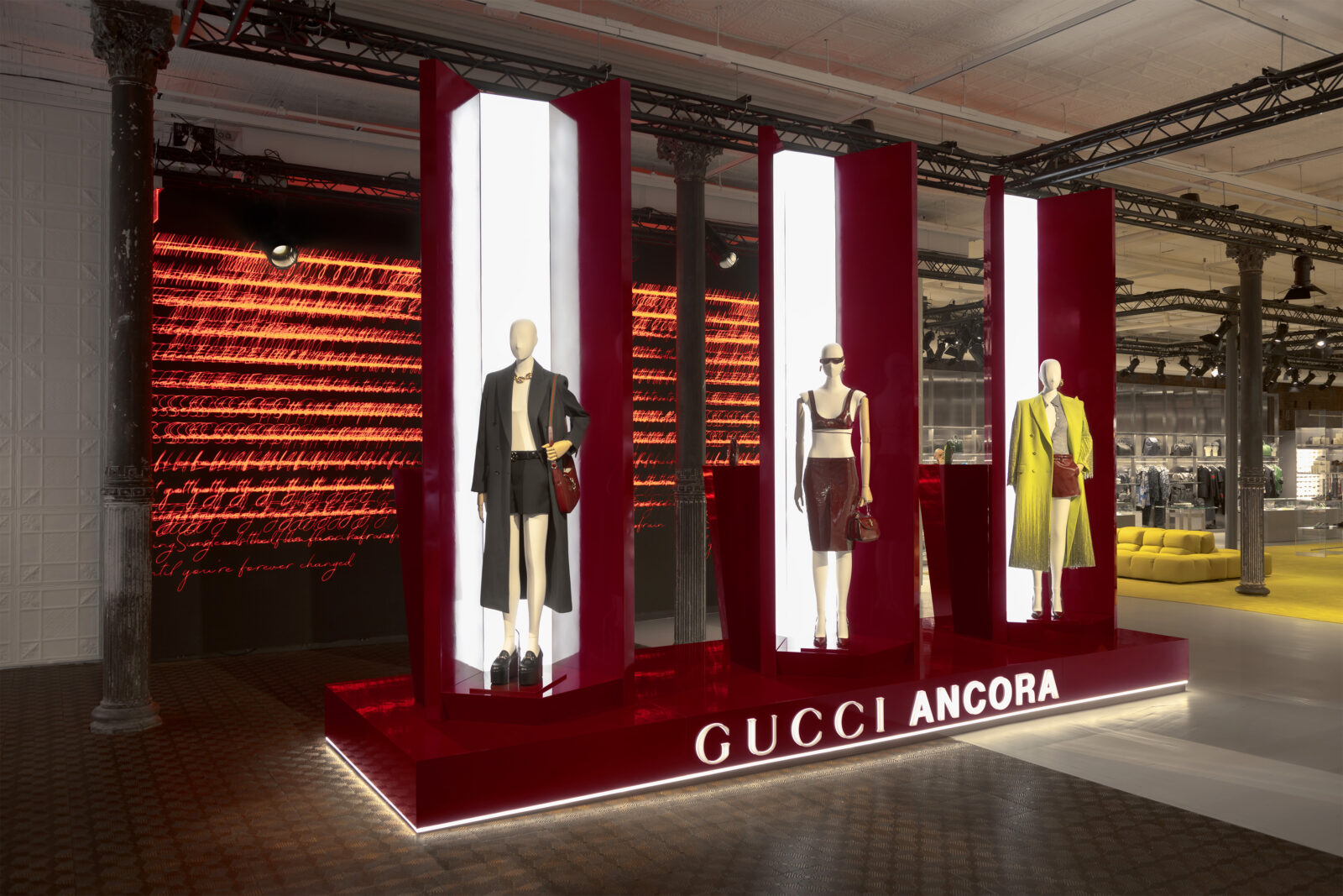 A Gucci Ancora display greets guests to the newly renovated Wooster boutique in SoHo.