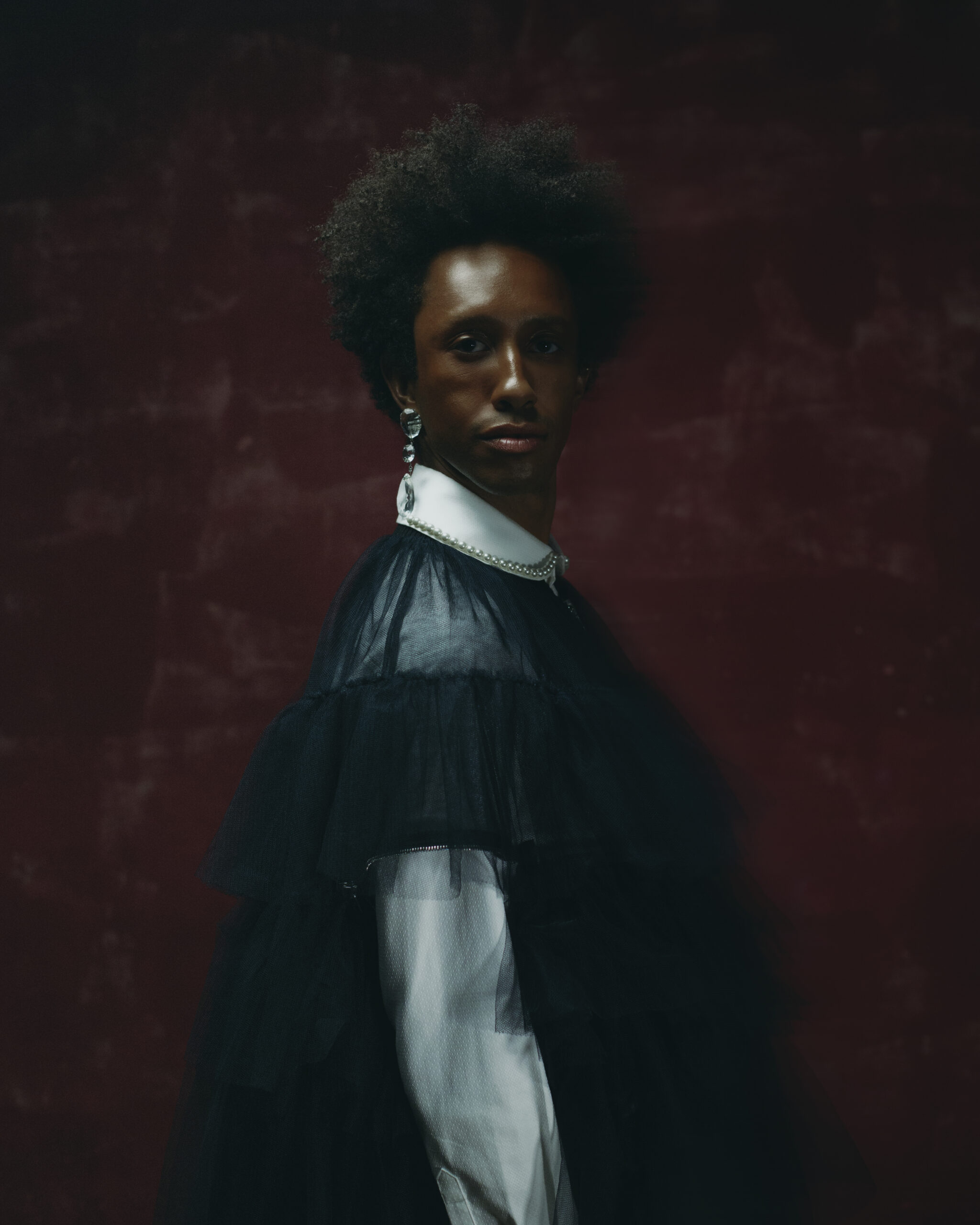 Full look by SIMONE ROCHA, earring by SWAROVSKI