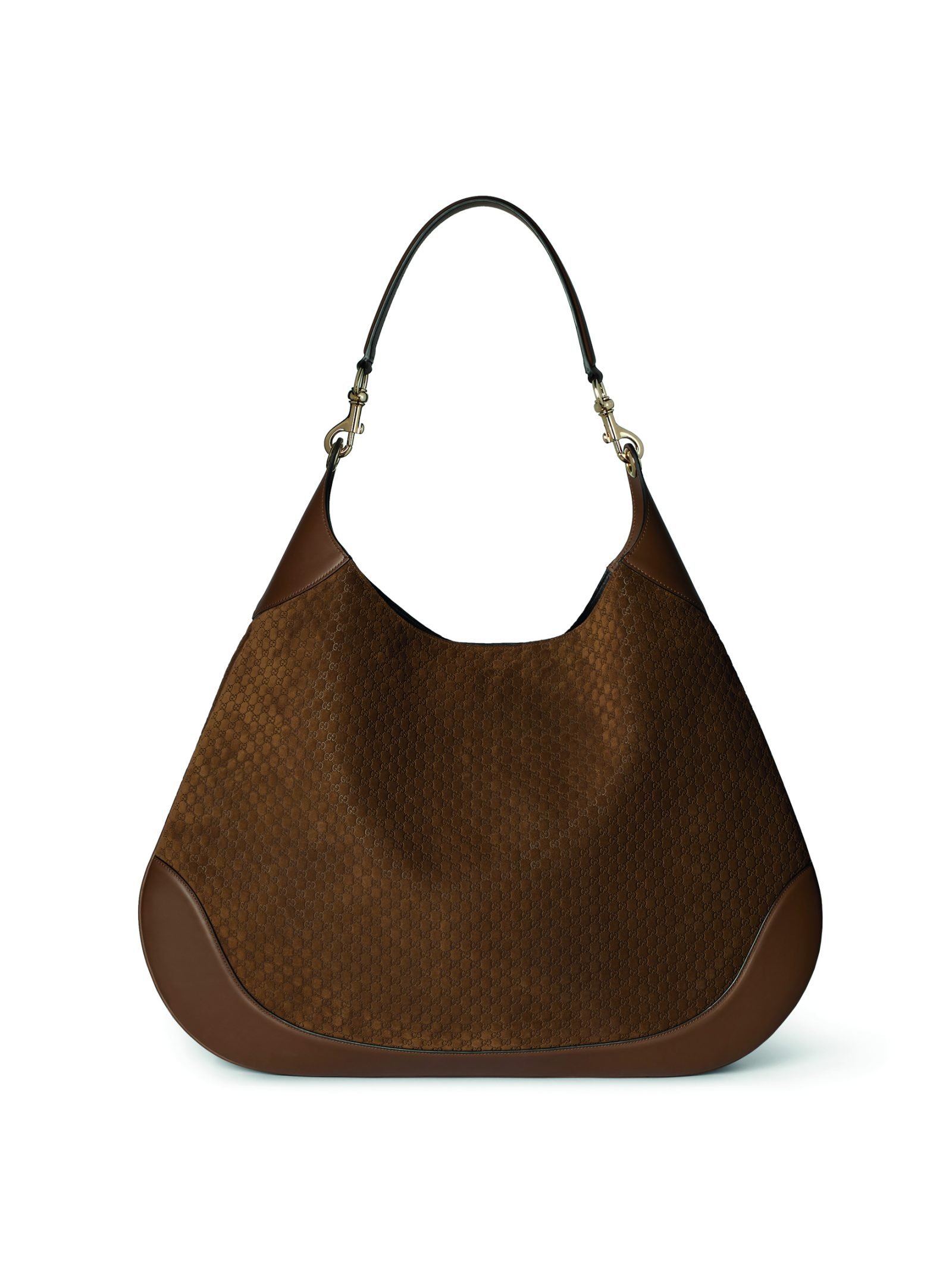 The Gucci B shoulder bag crafted in brown micro GG suede with tonal brown trim.