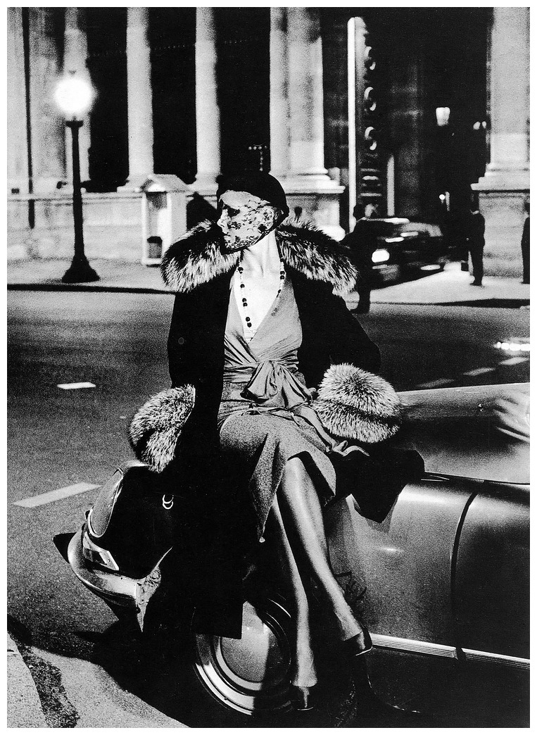 Iconic 1973 photograph by Helmut Newton for Nina Ricci that inspired the "Paris la Nuit" collection. The image captures the sensual interplay of shadow and light that became Newton's signature style. (Photo: Helmut Newton Foundation Archives) Nina Ricci 1973 shoot by Helmut Newton (Photo courtesy of Pinterest)