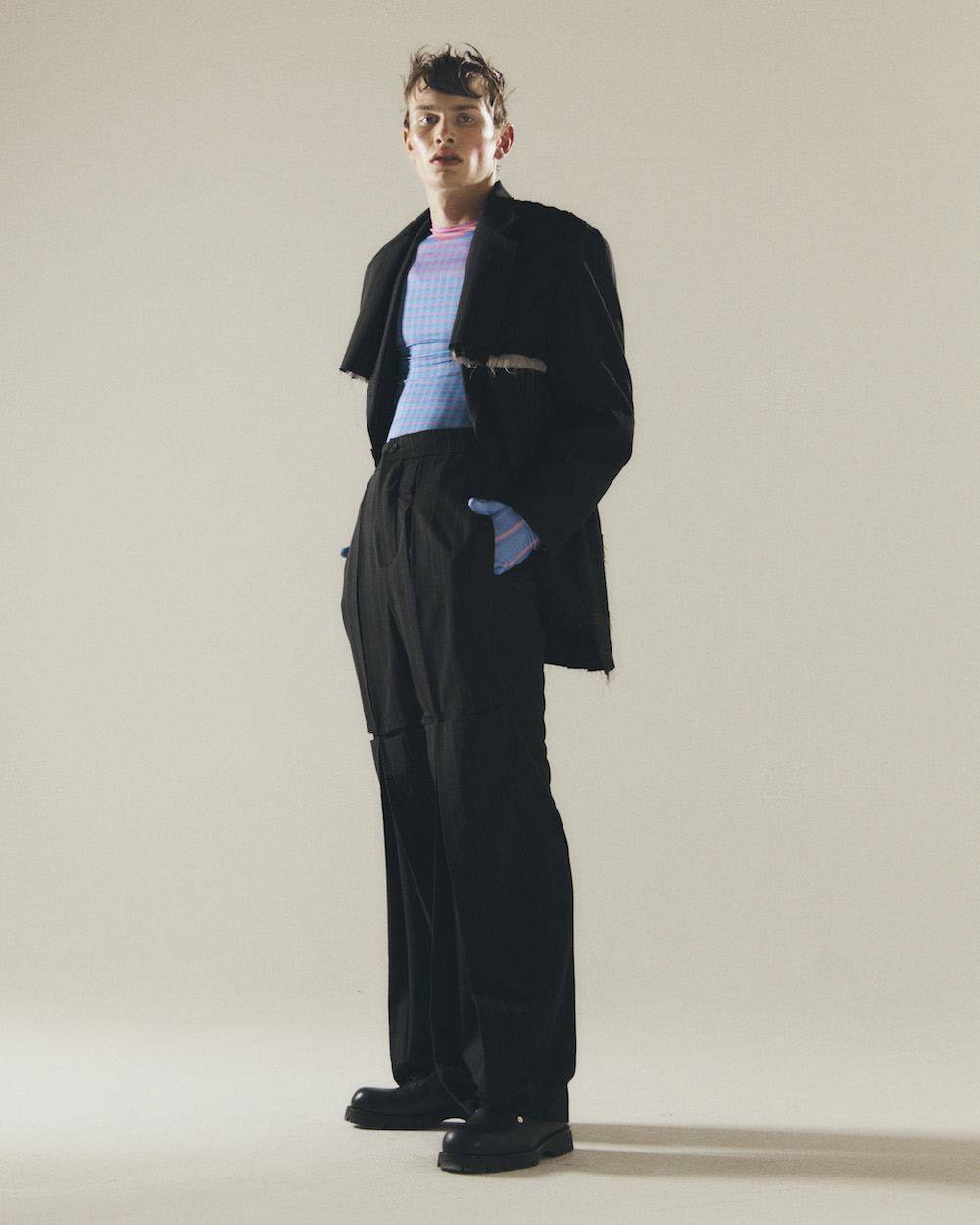 Coat and pants by WESLEY STUART HARTWELL, top and gloves LICONG GONG, loafers, stylist's own