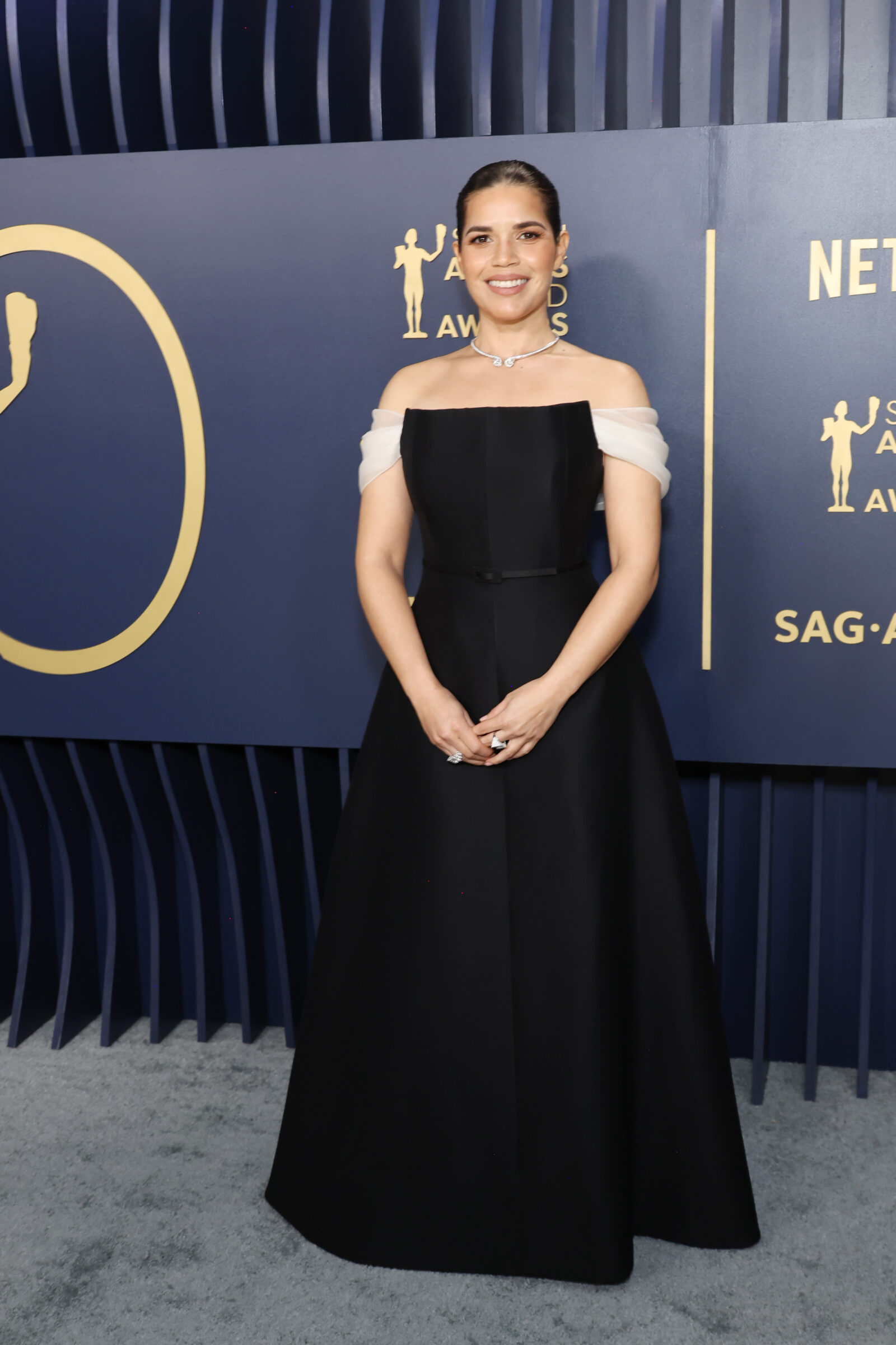 America Ferrera attends the 30th Annual Screen Actors Guild Awards at Shrine Auditorium and Expo Hall on February 24, 2024 in Los Angeles, California. (Photo by Amy Sussman/WireImage)