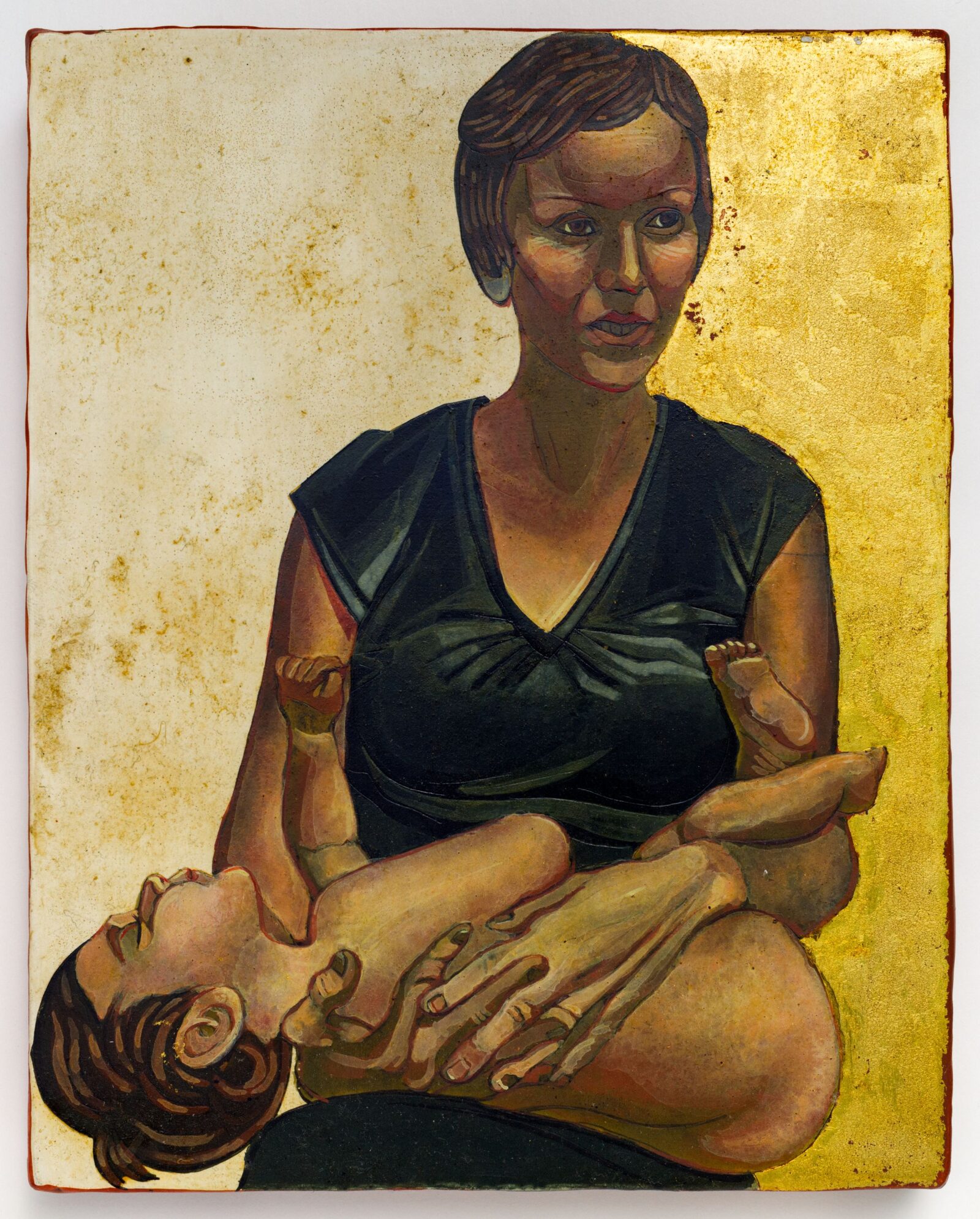 Nestor Topchy Iconic Portrait Strand (Andrea and Lola Grover), 2008–22 Egg tempera and gold leaf on gesso over cloth on plywood Collection of the artist © Nestor Topchy Photo: Caroline Philippone