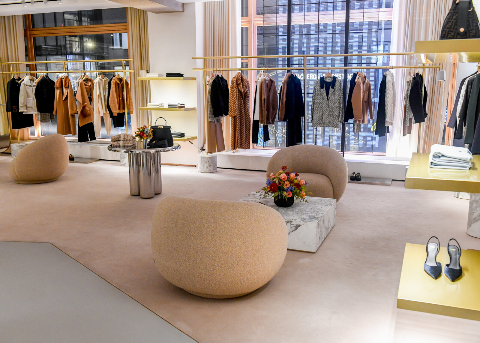 Inside the NYC FENDI store, showcasing the meticulously curated Fendi Winter 23-24 collection by Stefano Pilati, where elegance meets urban sophistication. (Photo credit: BFA / Joe Schildhorn/BFA.com / Yvonne Tnt/BFA.com)