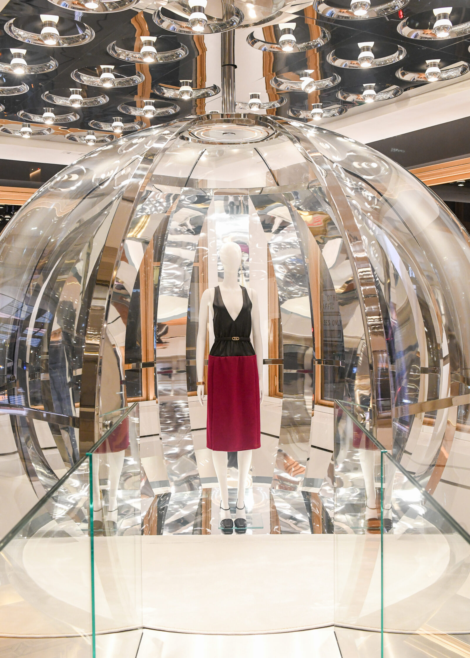 A masterful blend of Milanese rigor and Roman freedom: Stefano Pilati's distinctive design for the Fendi Winter 2023-2024 Collection elegantly showcased at the Fendi store in NYC. (Photo credit: BFA / Joe Schildhorn/BFA.com / Yvonne Tnt/BFA.com)