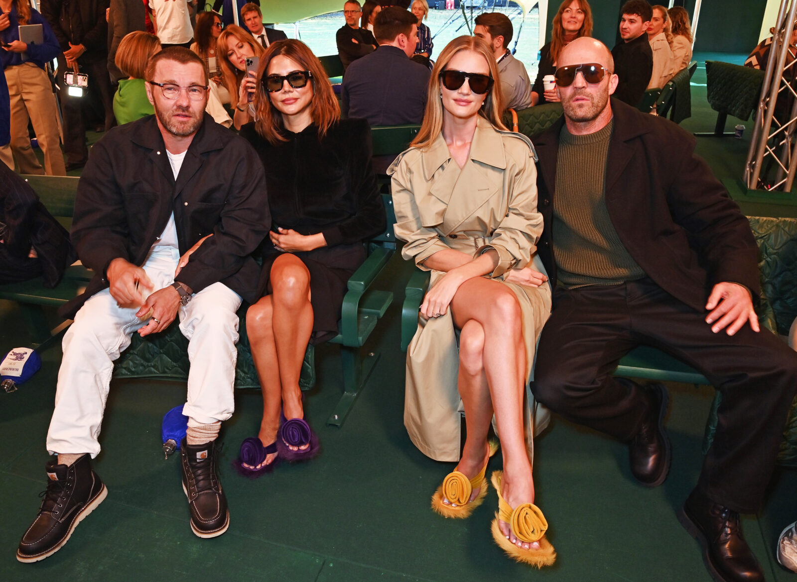 (L to R) Joel Edgerton, Christine Centenera, Rosie Huntington-Whiteley and Jason Statham attend the Burberry Spring Summer 2024 show during London Fashion Week on September 18, 2023 in London, England. Photo by Dave Benett