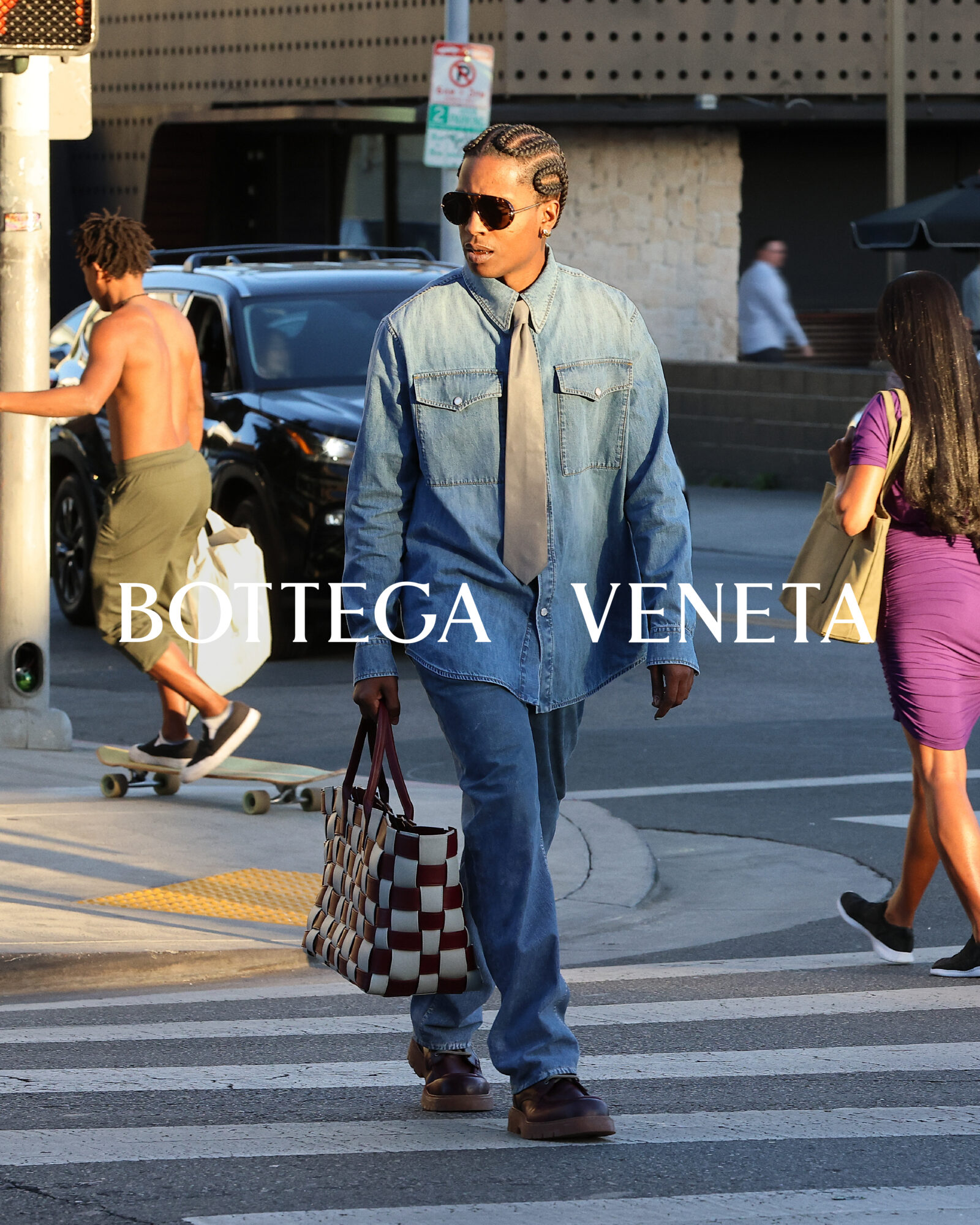 A$AP Rocky, a blend of streetwise sensibility and high fashion in Bottega Veneta.