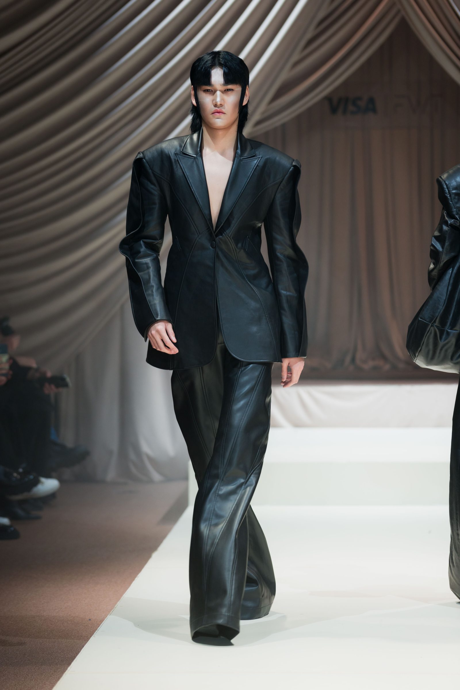 A structured leather look with precision tailoring as seen in Dark'N'Core's latest collection revealed at Tashkent Fashion Week. (Photo: Courtesy of Timur Epov)