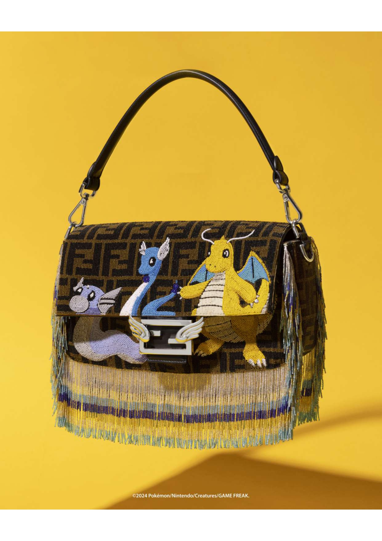 A playful display featuring the Fendi x Fragment x Pokémon collection, showcasing the imaginative blend of luxury and pop culture.
