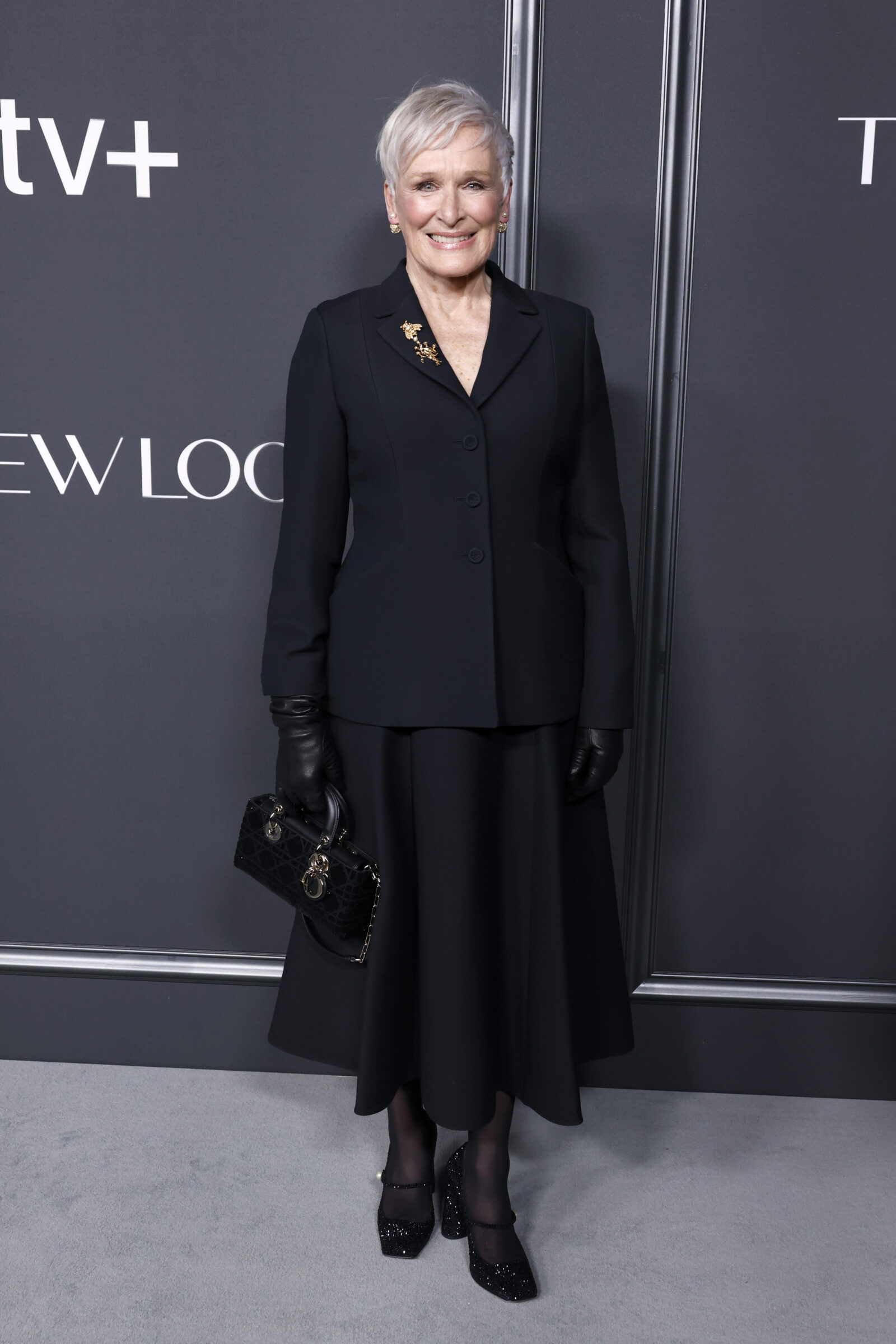 Echoing the elegance of the evening, Glenn Close made a striking appearance at the premiere of "The New Look" at Florence Gould Hall, embodying the sophistication of Dior in New York City. (Photo by Rob Kim/Getty Images)