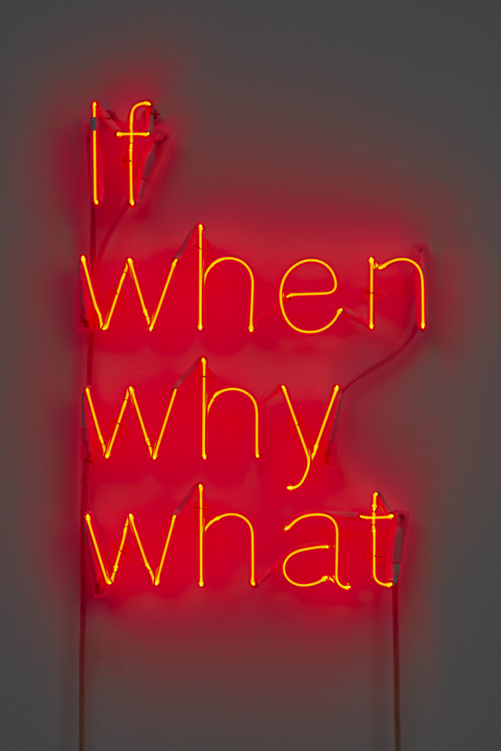 Douglas Gordon if when why what, 2022 Neon 19 11/16 x 13 x 2 in 50 x 33 x 5 cm © Studio lost but found/ VG Bild-Kunst, Bonn, Germany 2022 Photo: Lucy Dawkins Courtesy the artist and Gagosian