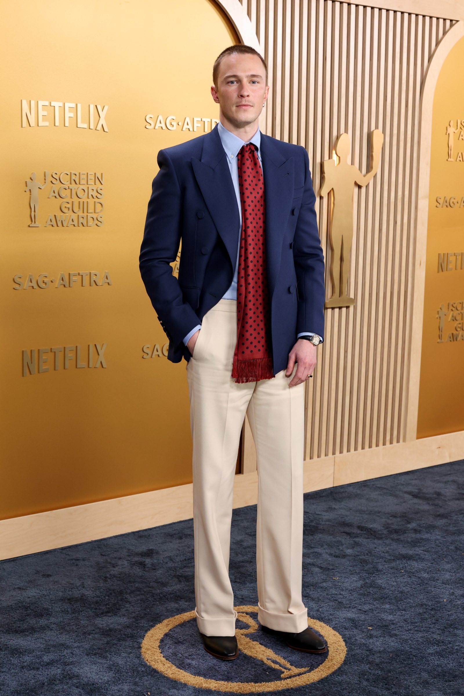 Drew Starkey attends the 31st Annual Screen Actors Guild Awards at Shrine Auditorium and Expo Hall on February 23, 2025 in Los Angeles, California. (Photo by Getty/Valentino) Drew Starkey SAG Awards 2025