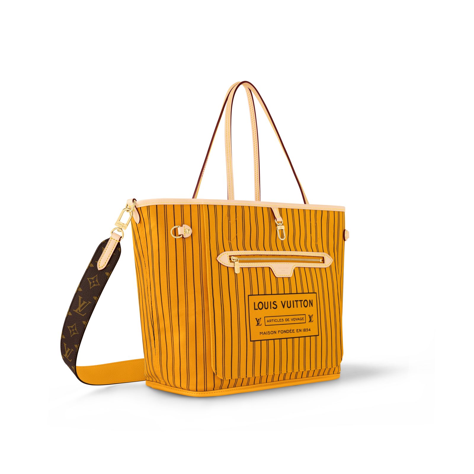 Interior: Louis Vuitton Neverfull Inside Out MM size in Jaune & Beige ($2,300)