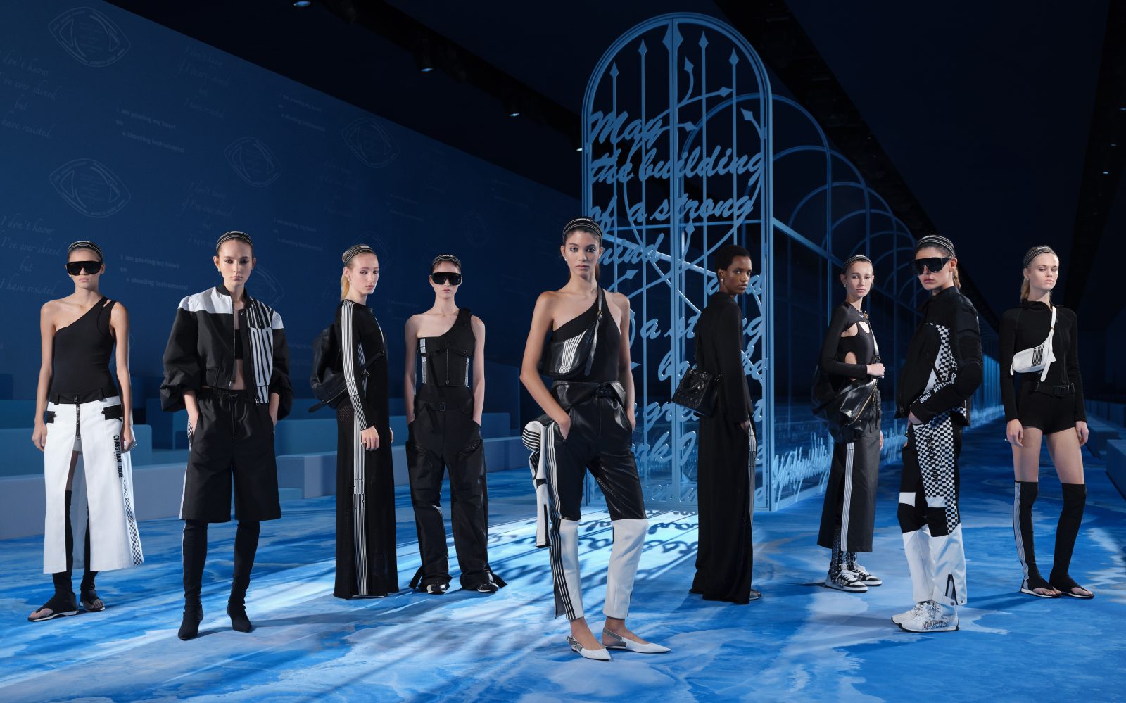 Models pose in the DIOR Women’s Spring-Summer 2025 collection shown at Musée Rodin during Paris Fashion Week.