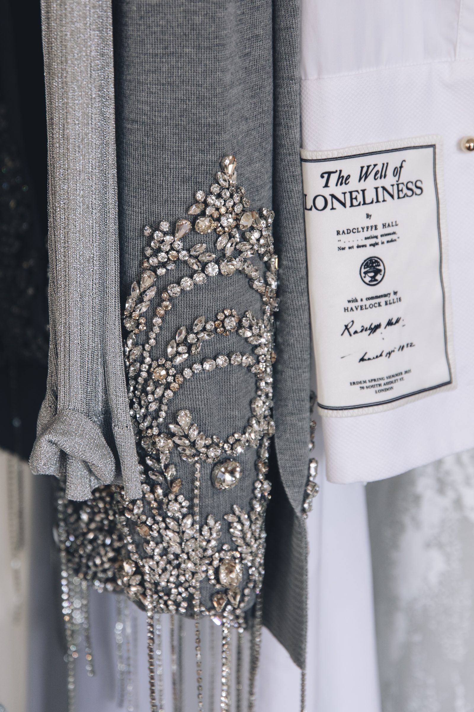 A detail of crystal embroidery on knitwear captured during the collection review in Paris (Image: Tonya Matyu).