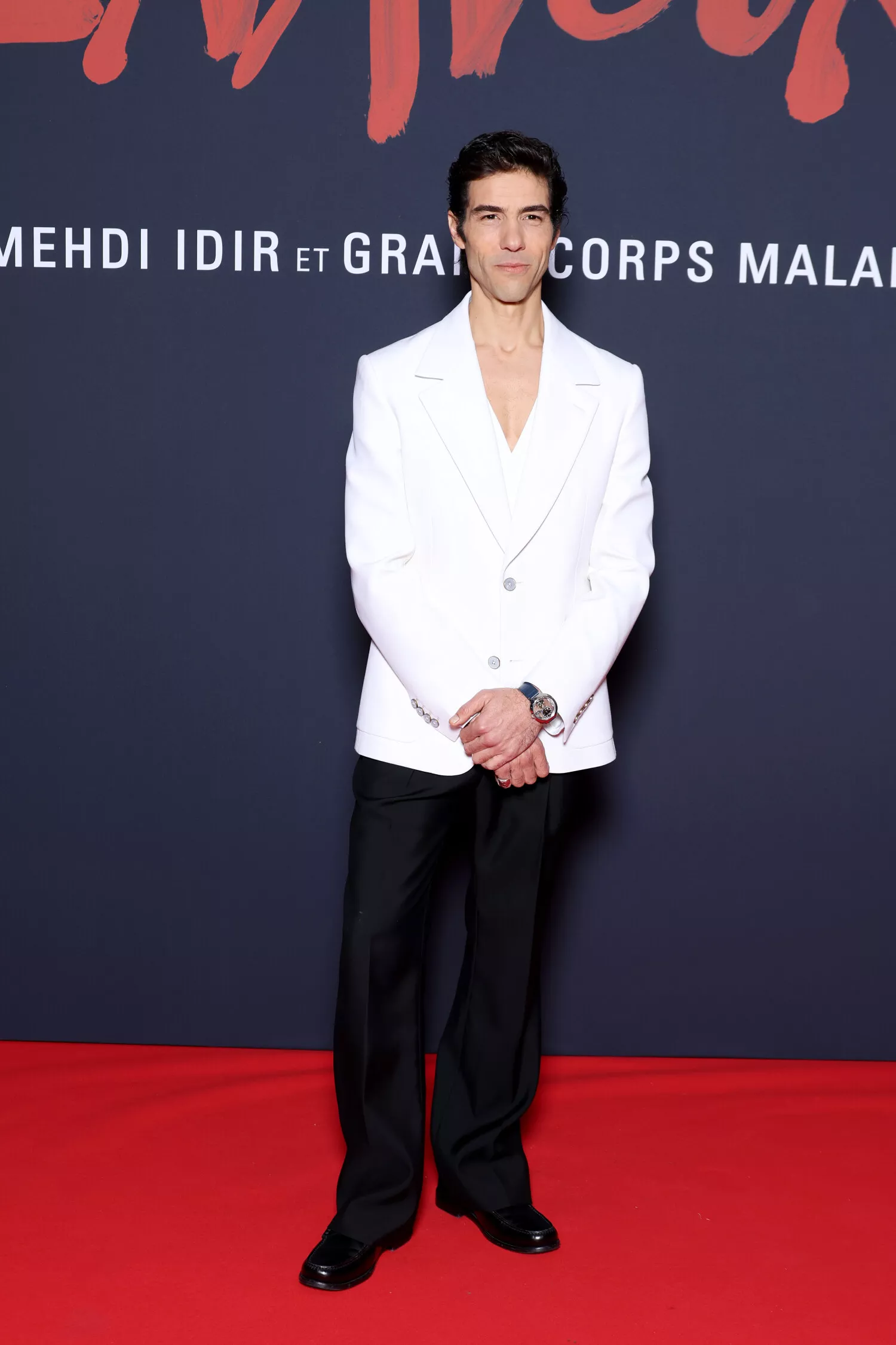 Tahar Rahim at the “Monsieur Aznavour” premiere wearing custom Louis Vuitton. (Photo courtesy of Louis Vuitton)