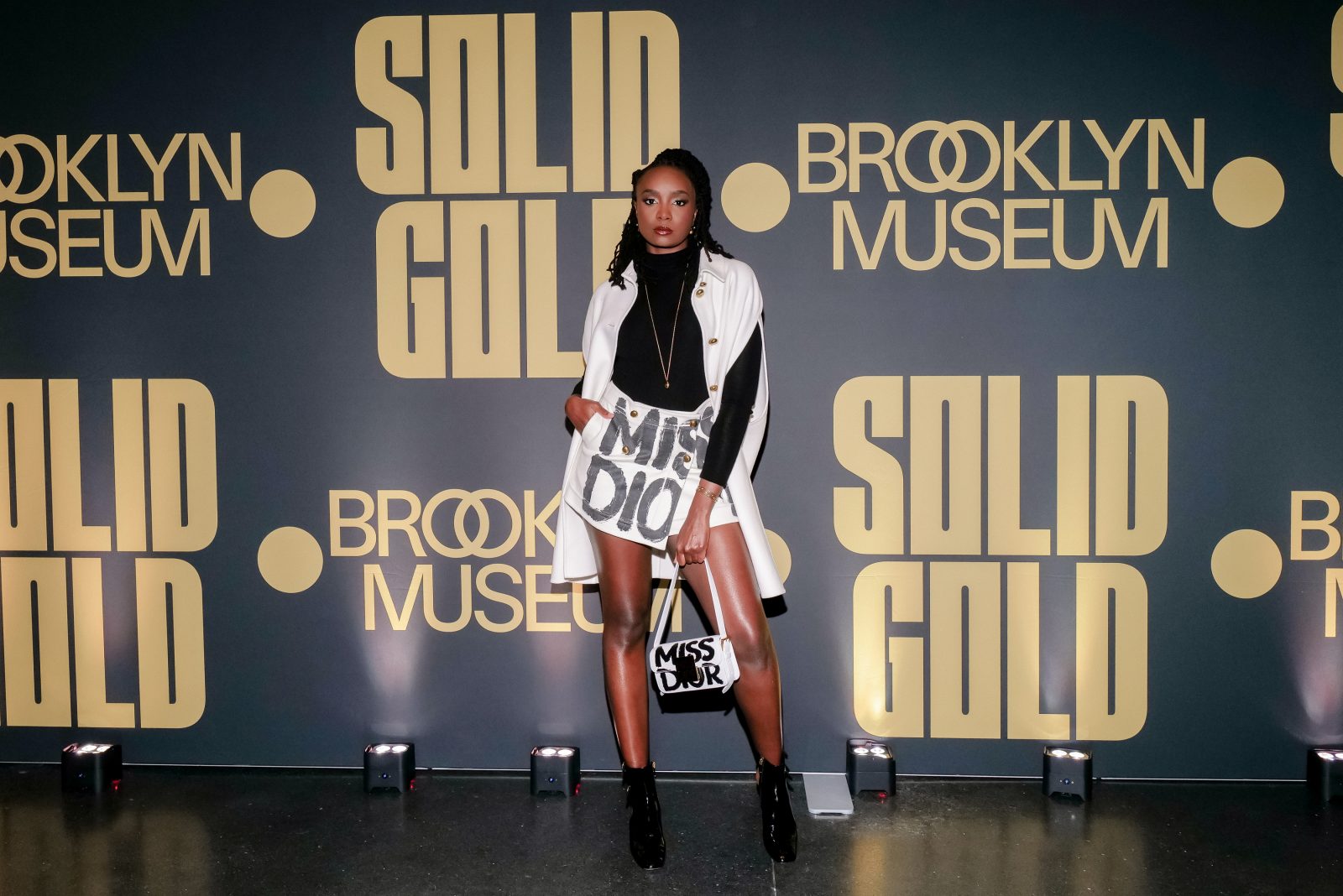 Kiki Layne arrives at the Brooklyn Museum’s Solid Gold exhibition opening wearing an ensemble from the Dior Winter 2025 collection (Photo by BFA)