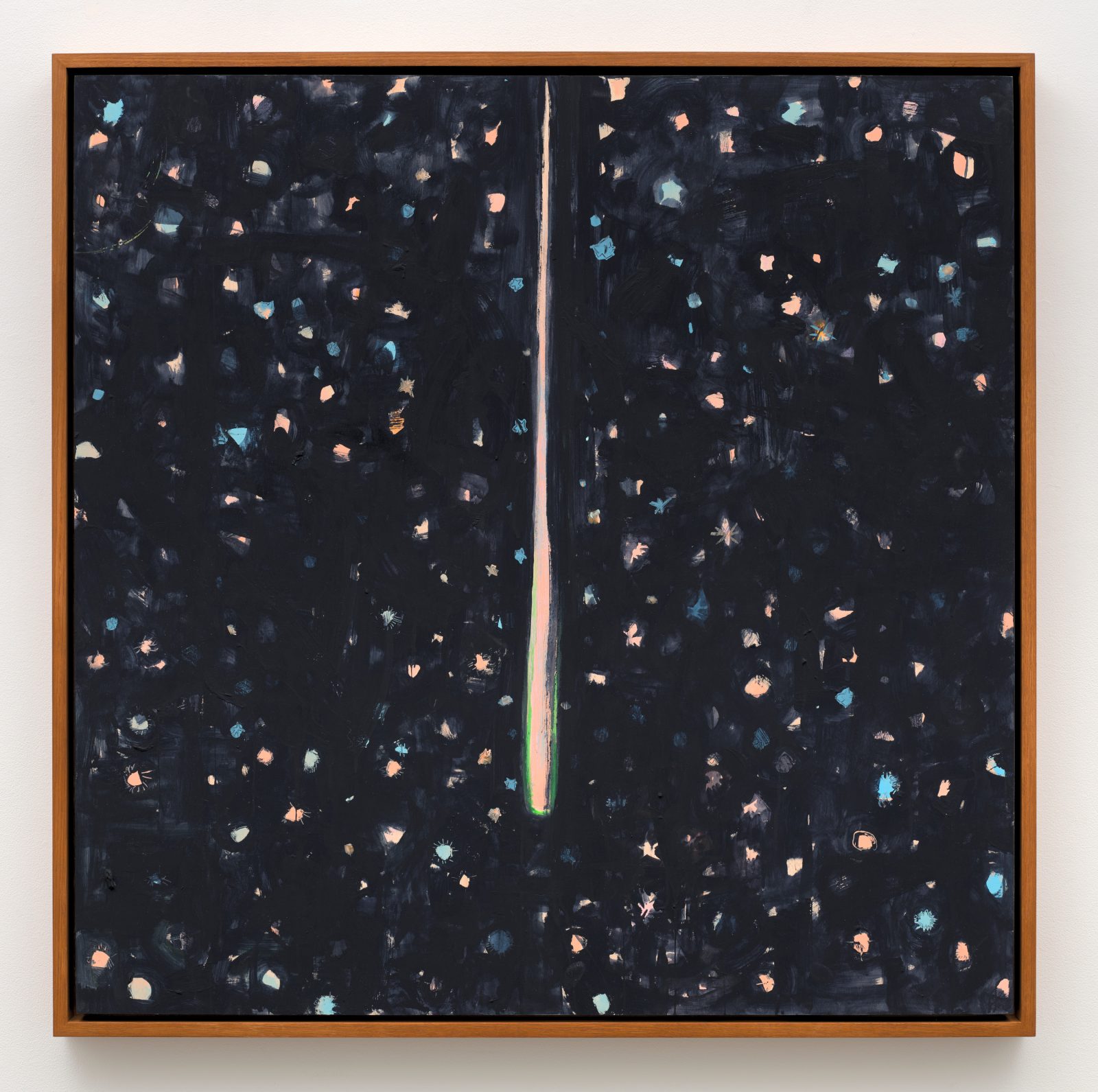 Cy Gavin Untitled (A meteor), 2024 Acrylic, vinyl and oil on wood panel 48 x 48 inches (121.9 x 121.9 cm) © Cy Gavin Photo: Owen Conway Courtesy of the artist and Gagosian