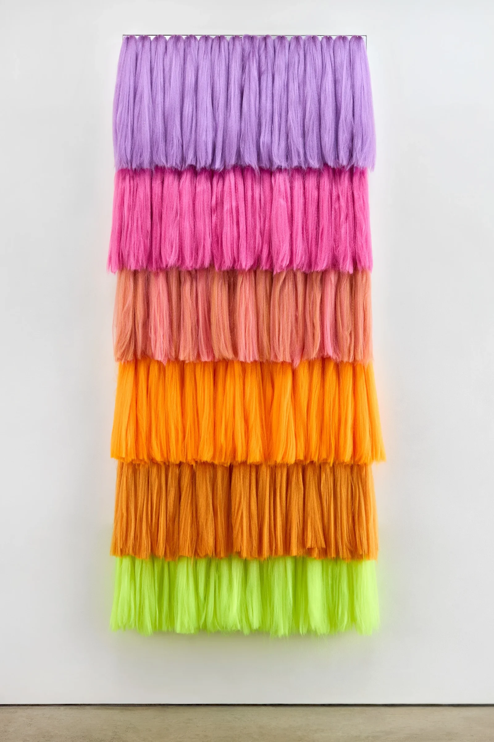 Lauren Halsey Untitled, 2024 Synthetic hair on wood 120 x 56 x 8 inches (304.8 x 142.2 x 20.3 cm) © Lauren Halsey Photo: Allen Chen Courtesy of the artist and Gagosian