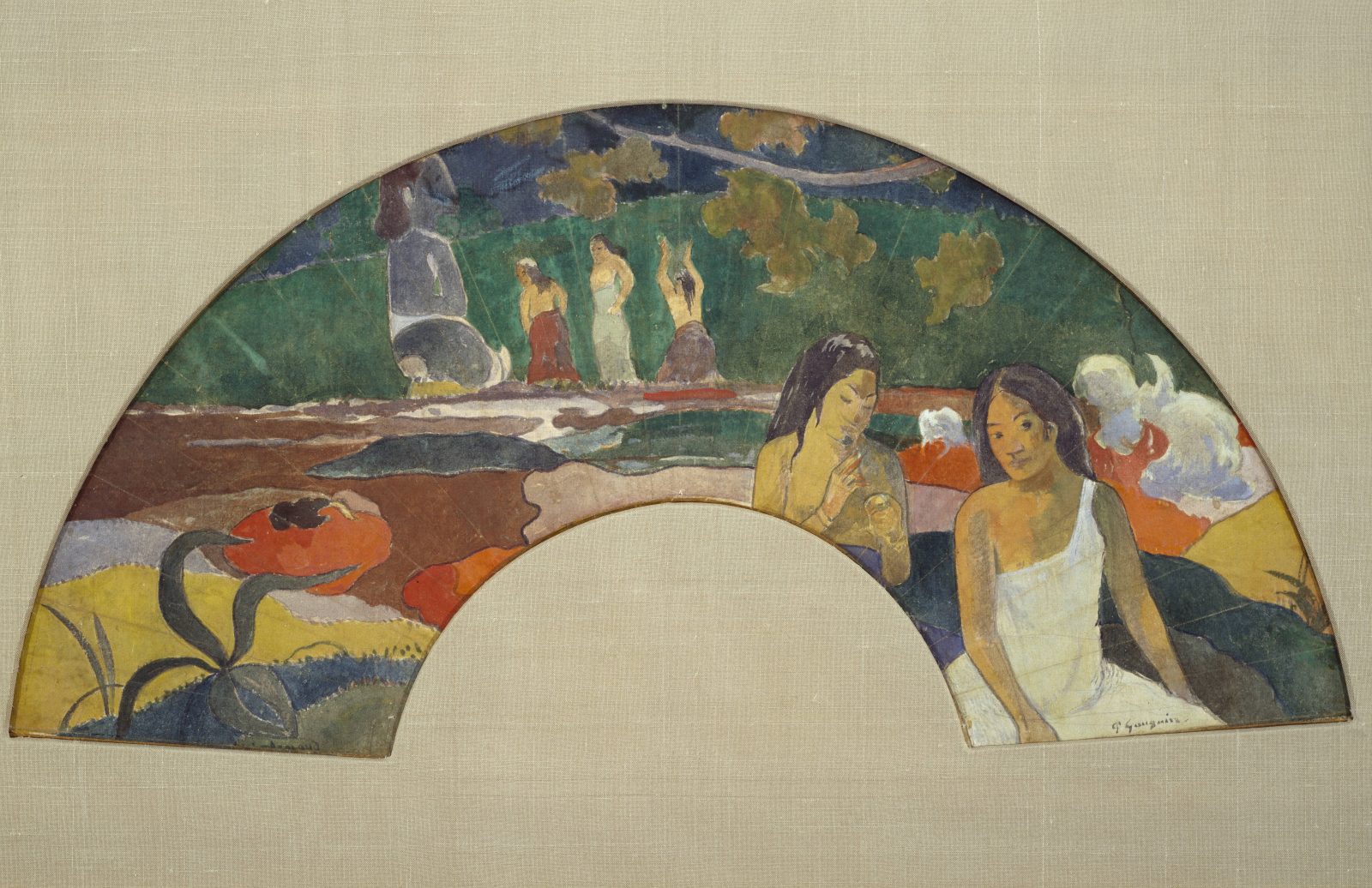 Paul Gauguin, Arearea (Joyfulness) II, 1894, gouache and watercolor on linen, the Museum of Fine Arts, Houston, John A. and Audrey Jones Beck Collection, gift of Audrey Jones Beck.